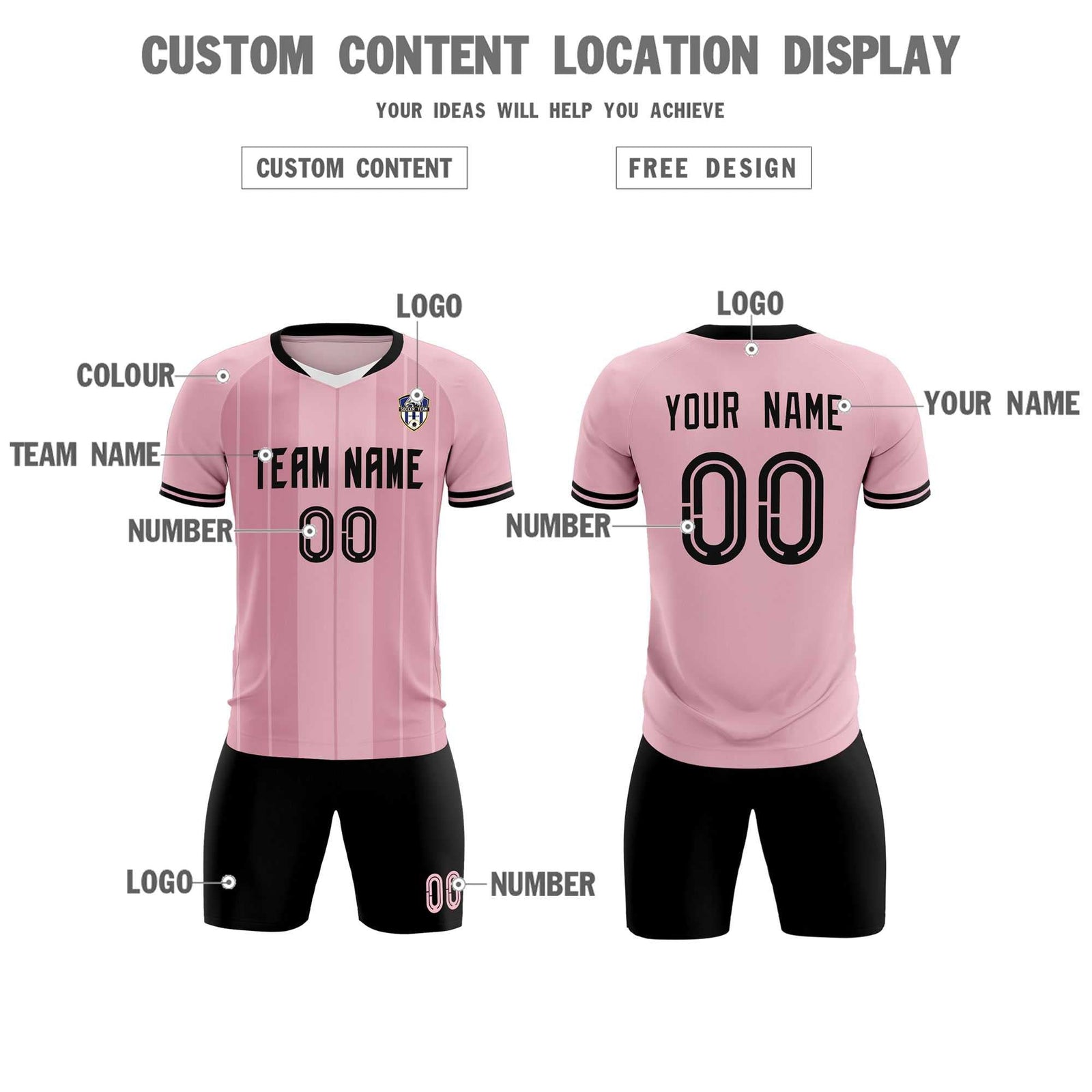 Custom Light Pink Classic Striped Personalized Soccer Tops/Sets Jersey