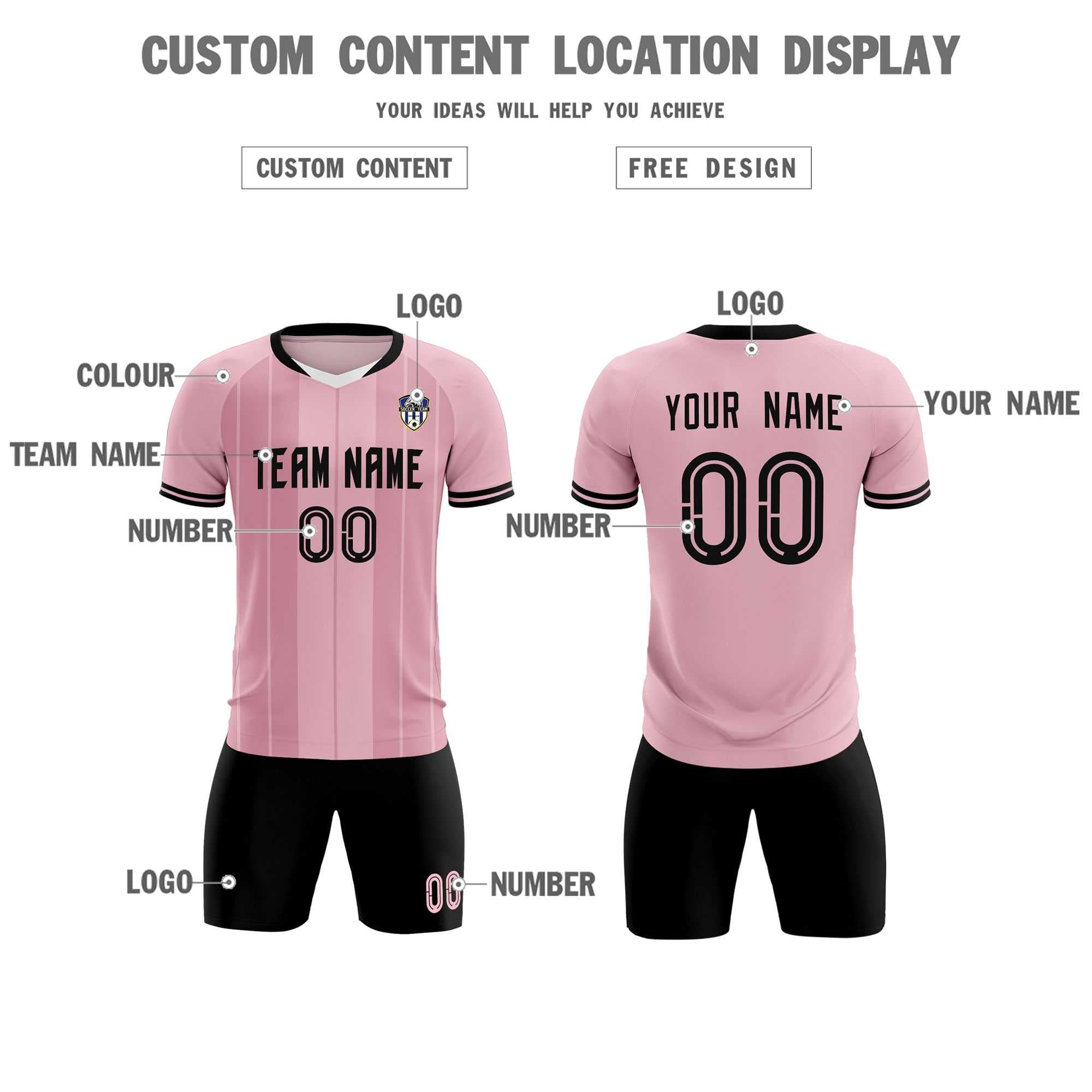 Custom Light Pink Classic Striped Personalized Soccer Tops/Sets Jersey