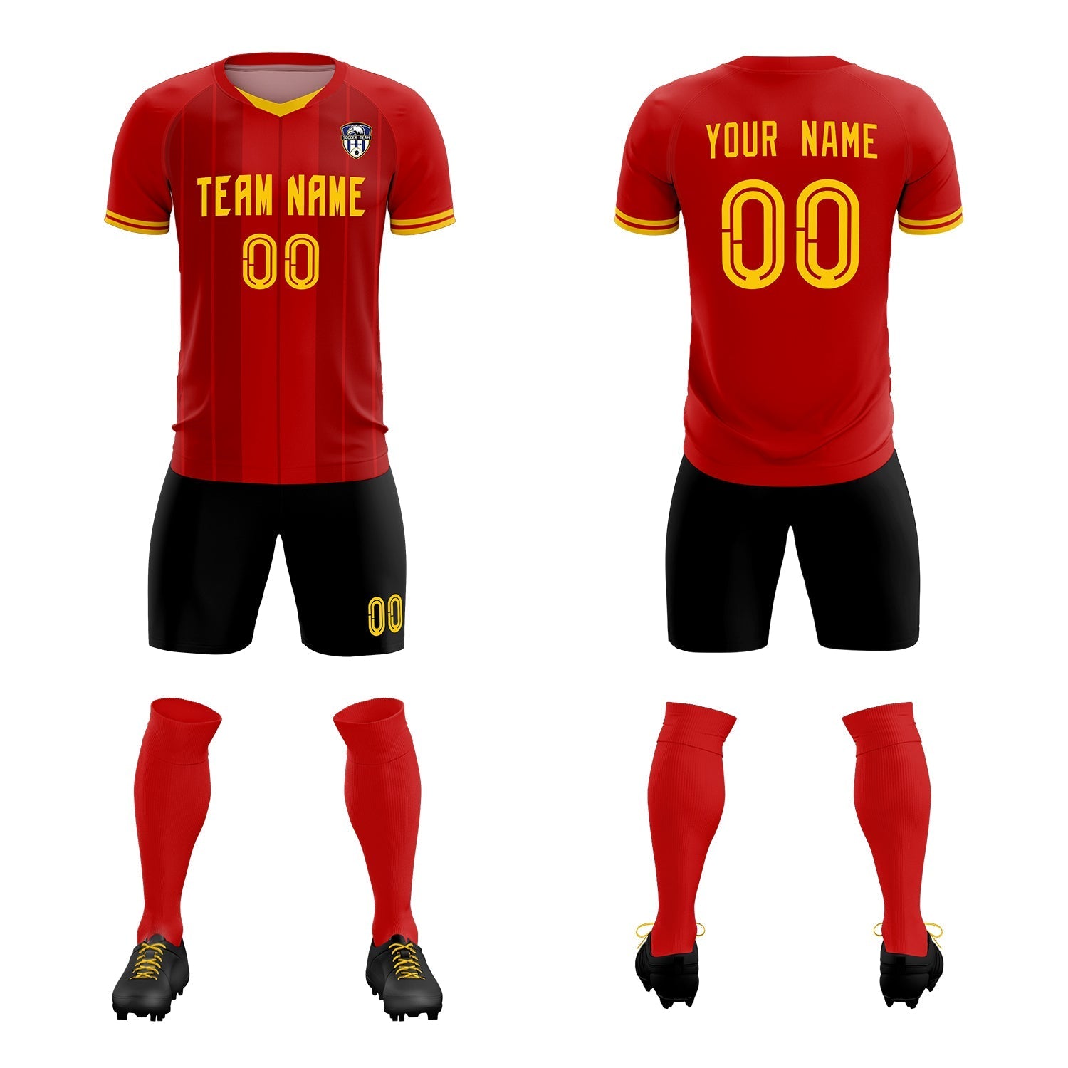 Custom Red Classic Striped Personalized Soccer Tops/Sets Jersey