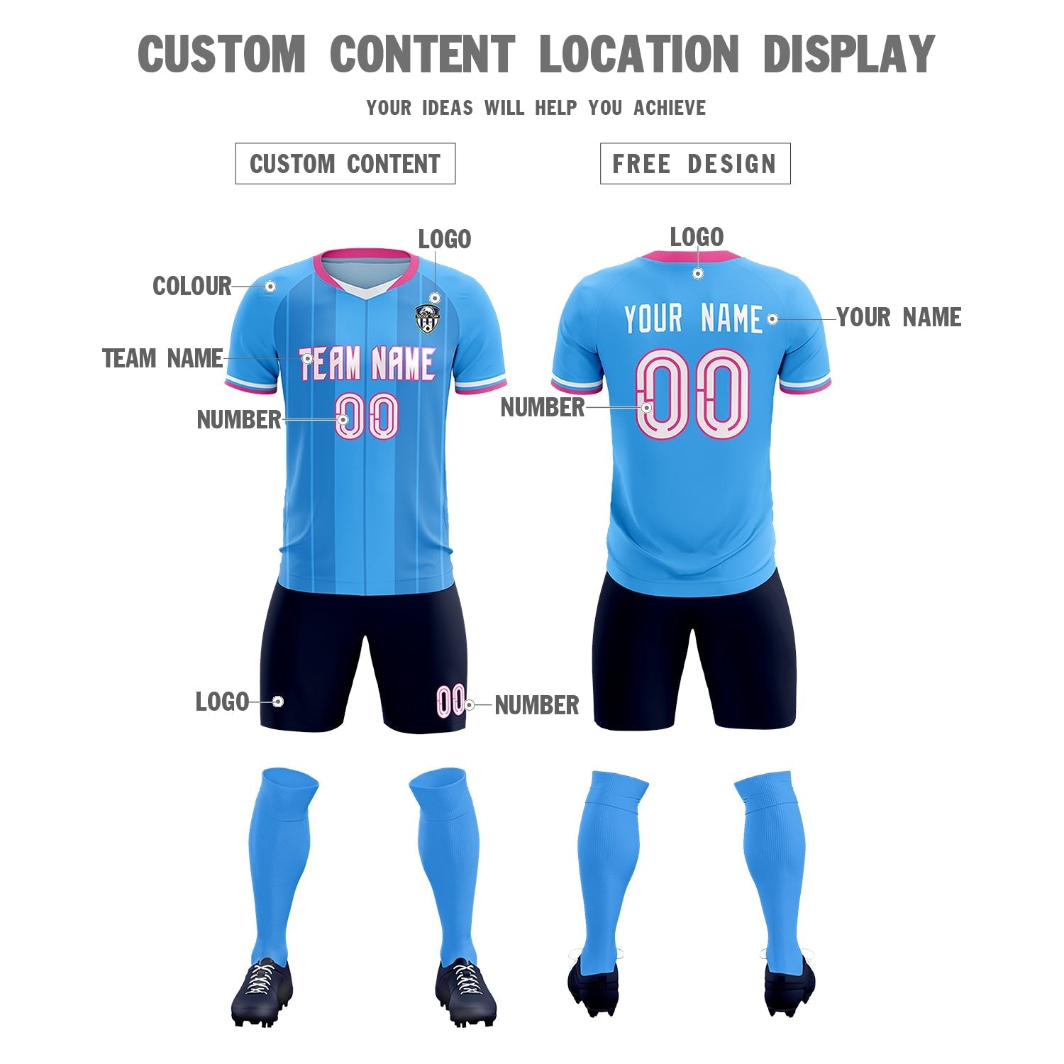 Custom Powder Blue Classic Striped Personalized Soccer Tops/Sets Jersey