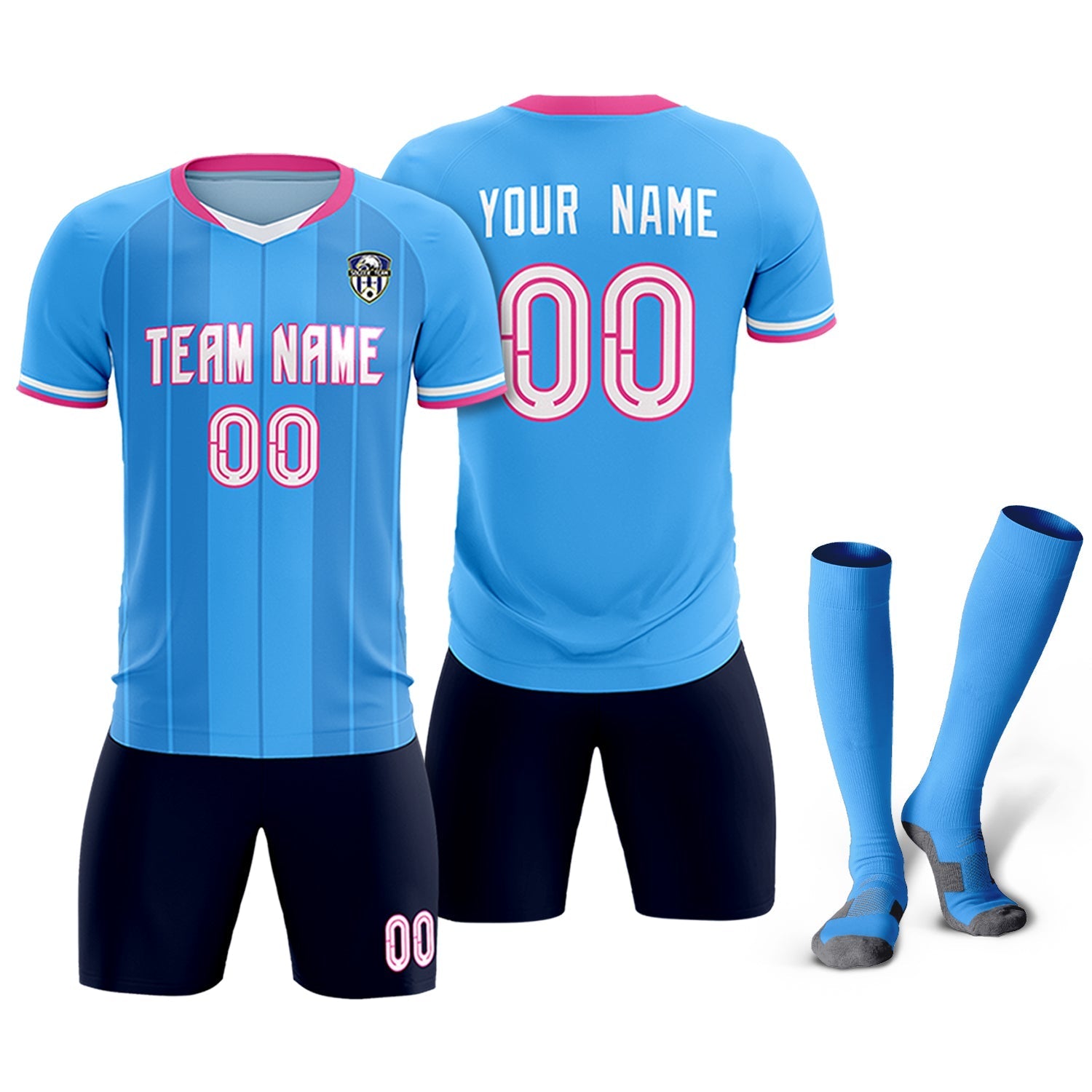 Custom Powder Blue Classic Striped Personalized Soccer Tops/Sets Jersey