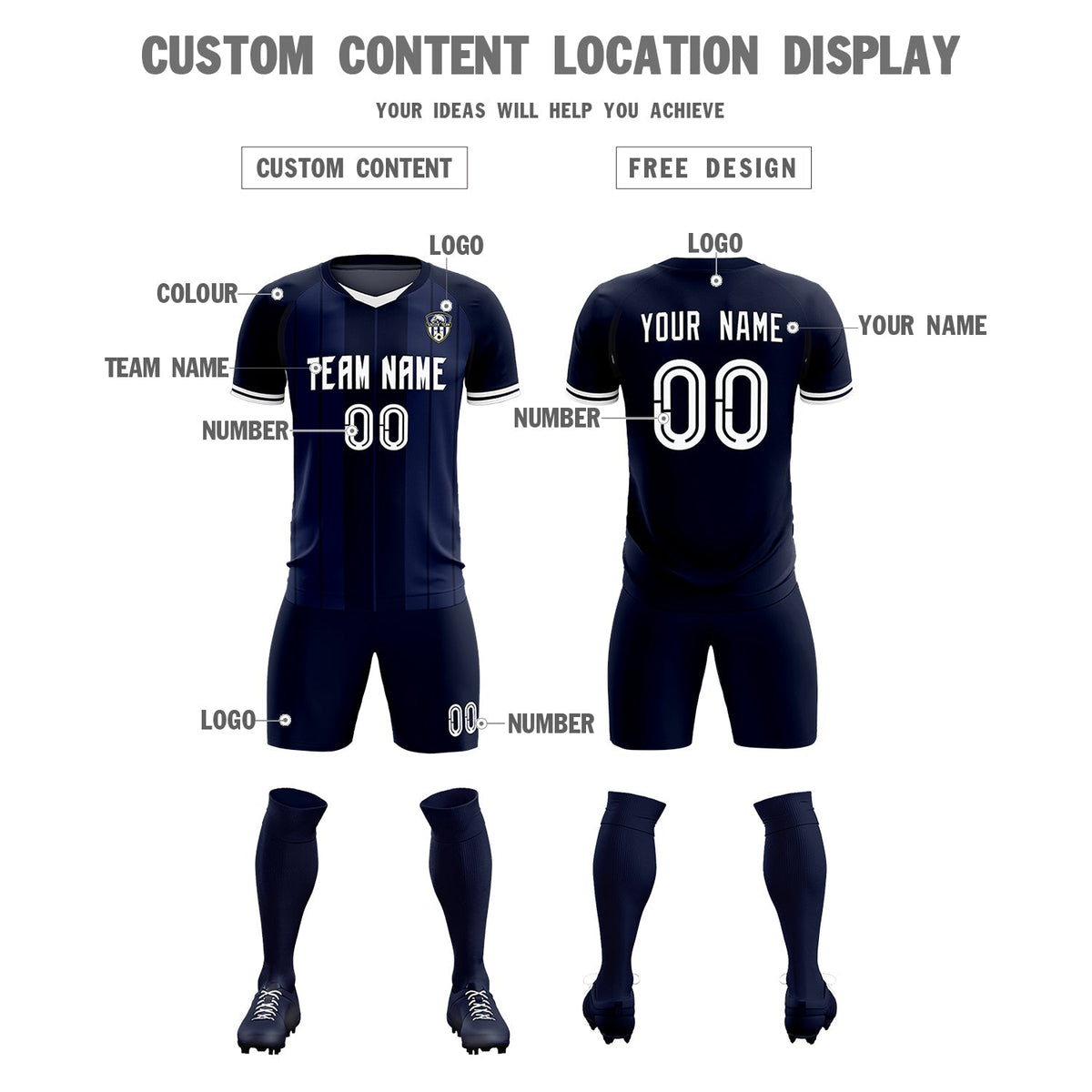 Custom Navy Classic Striped Personalized Soccer Tops/Sets Jersey