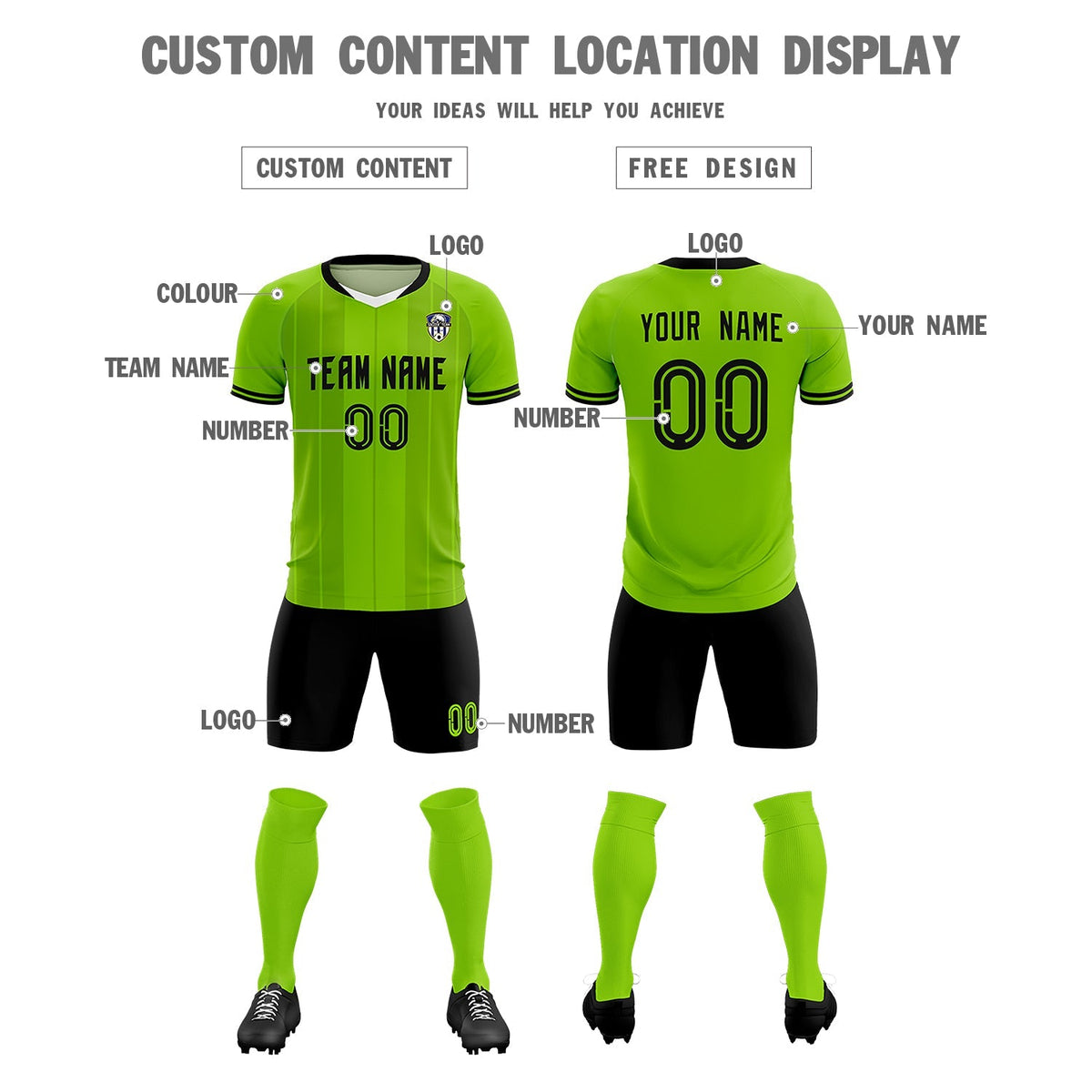 Custom Neon Green Classic Striped Personalized Soccer Tops/Sets Jersey