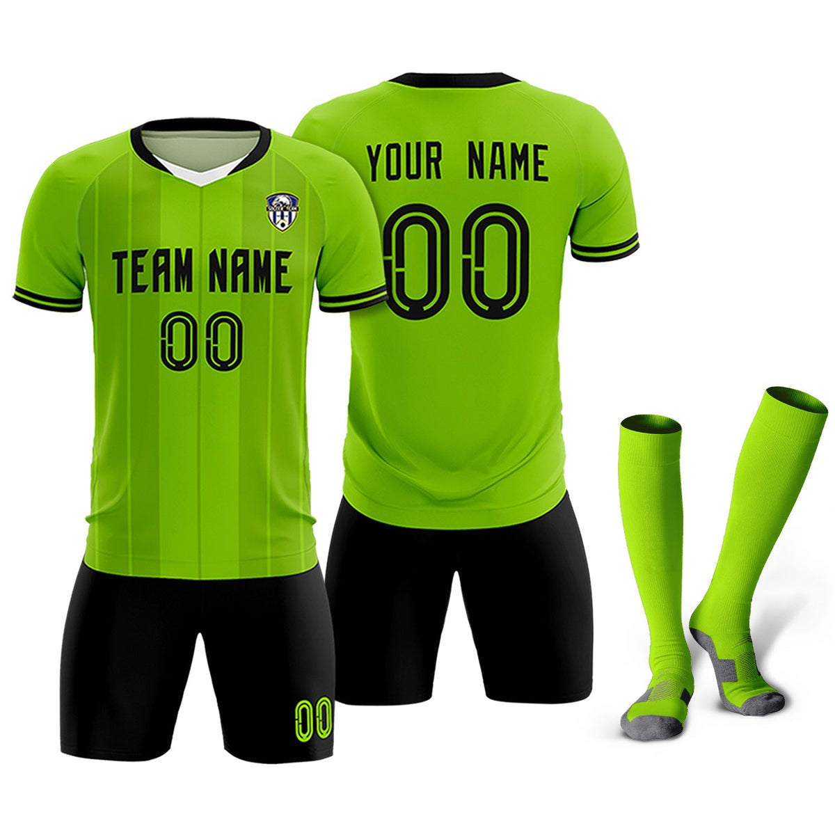 Custom Neon Green Classic Striped Personalized Soccer Tops/Sets Jersey