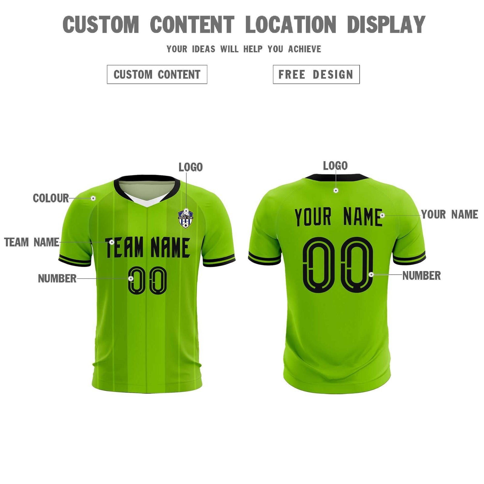 Custom Neon Green Classic Striped Personalized Soccer Tops/Sets Jersey