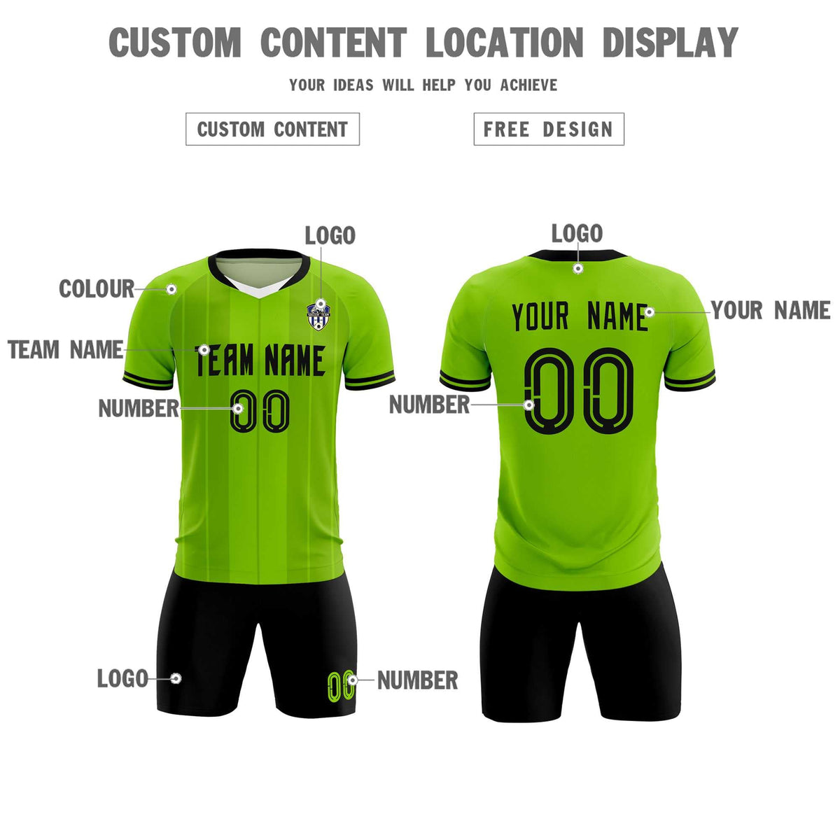 Custom Neon Green Classic Striped Personalized Soccer Tops/Sets Jersey