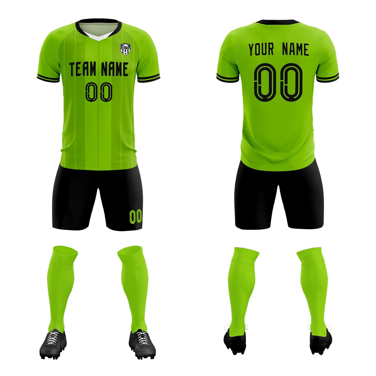 Custom Neon Green Classic Striped Personalized Soccer Tops/Sets Jersey