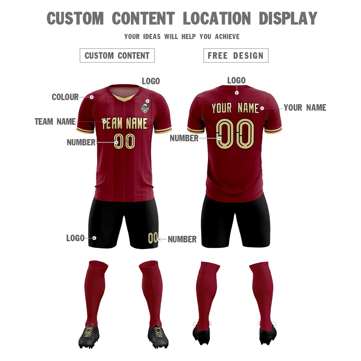 Custom Crimson Classic Striped Personalized Soccer Tops/Sets Jersey
