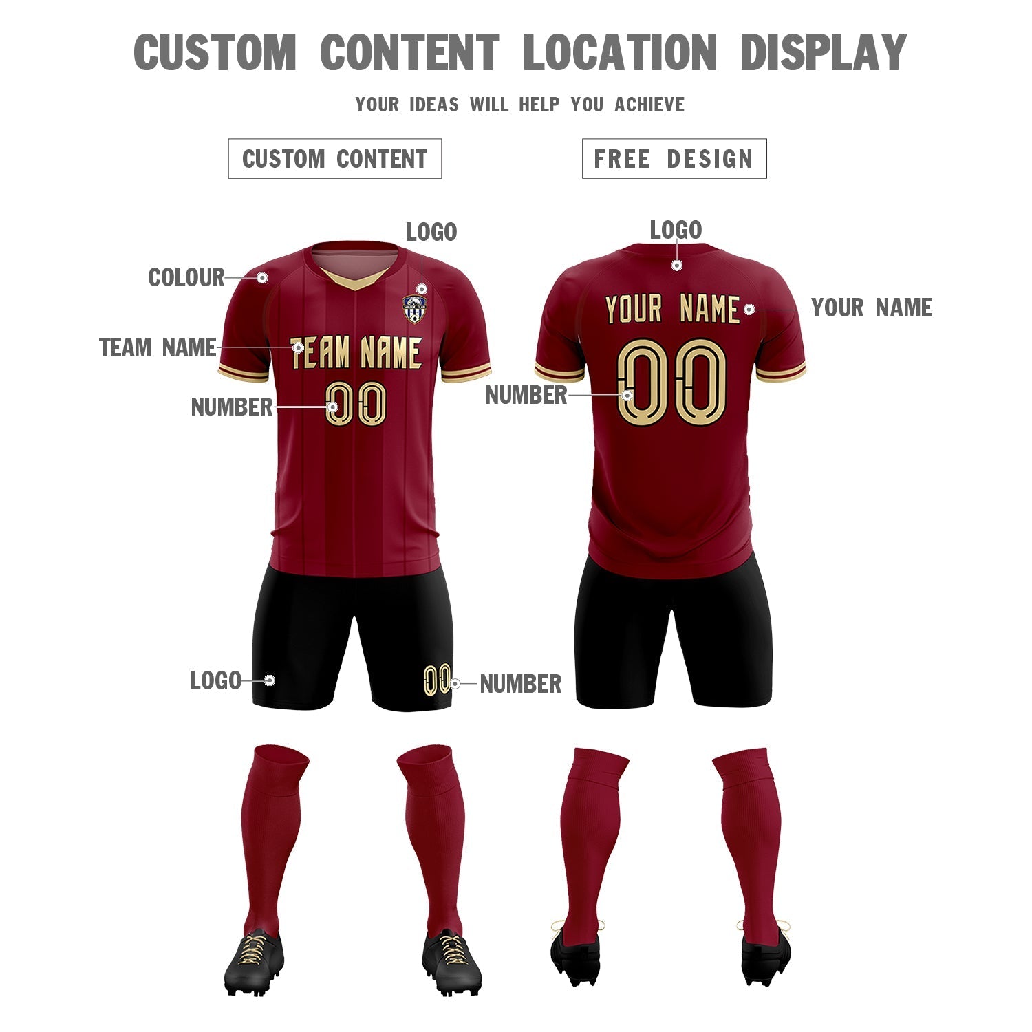 Custom Crimson Classic Striped Personalized Soccer Tops/Sets Jersey