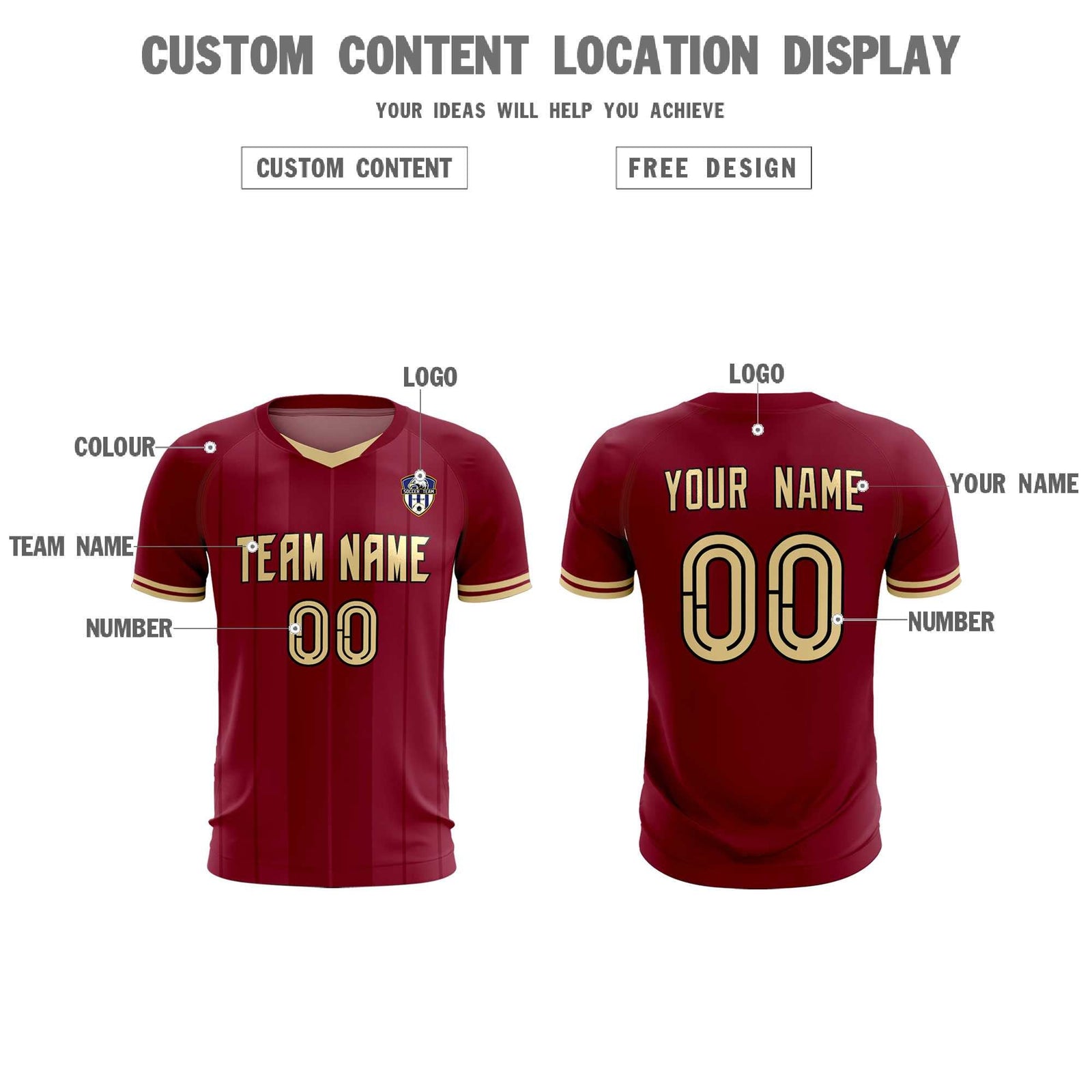 Custom Crimson Classic Striped Personalized Soccer Tops/Sets Jersey