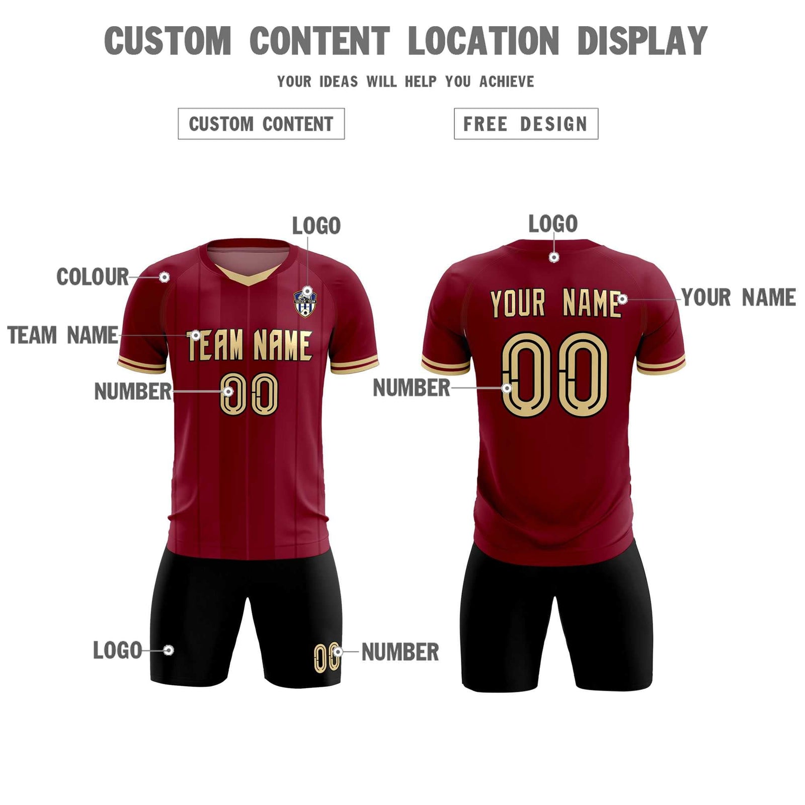 Custom Crimson Classic Striped Personalized Soccer Tops/Sets Jersey