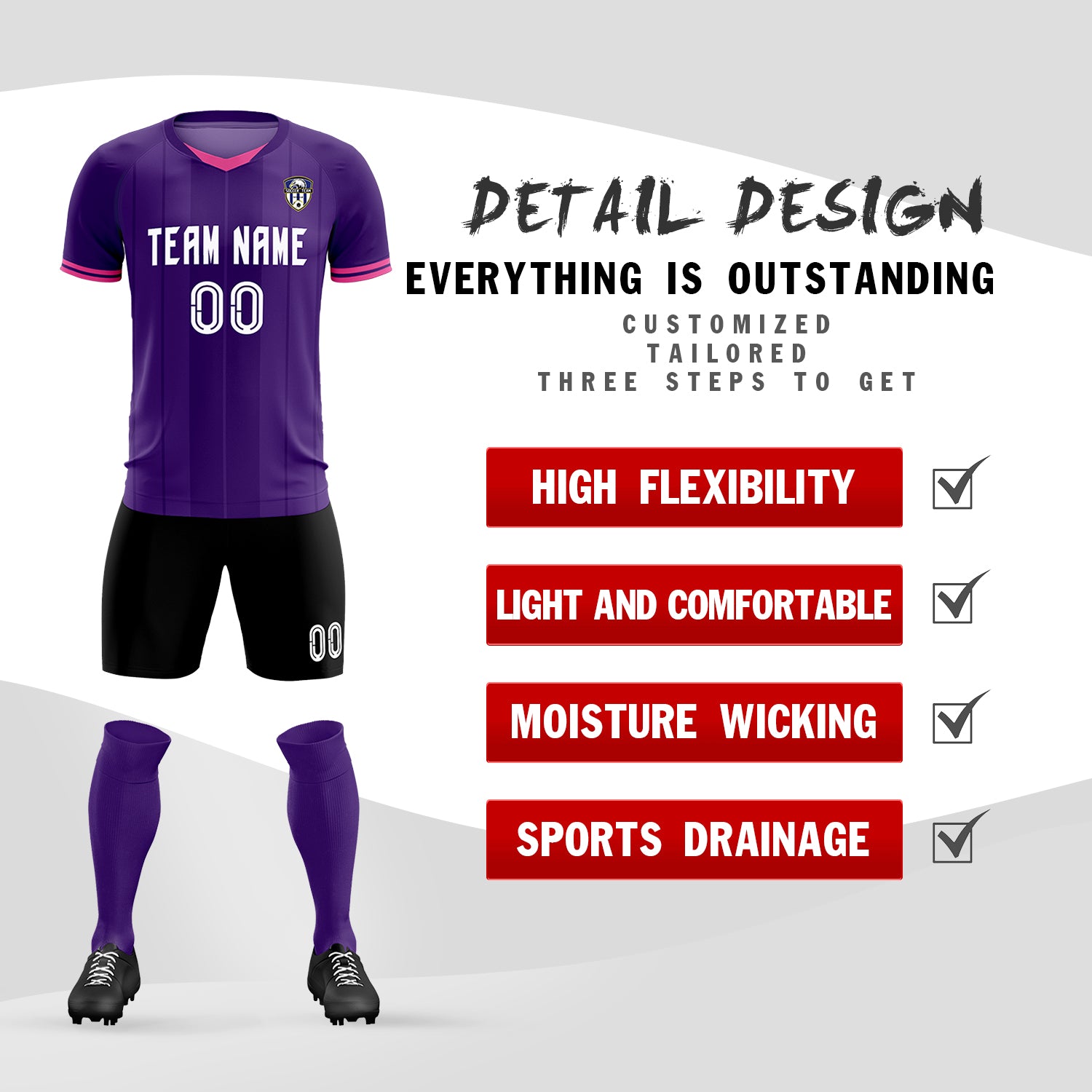 Custom Purple Classic Striped Personalized Soccer Tops/Sets Jersey