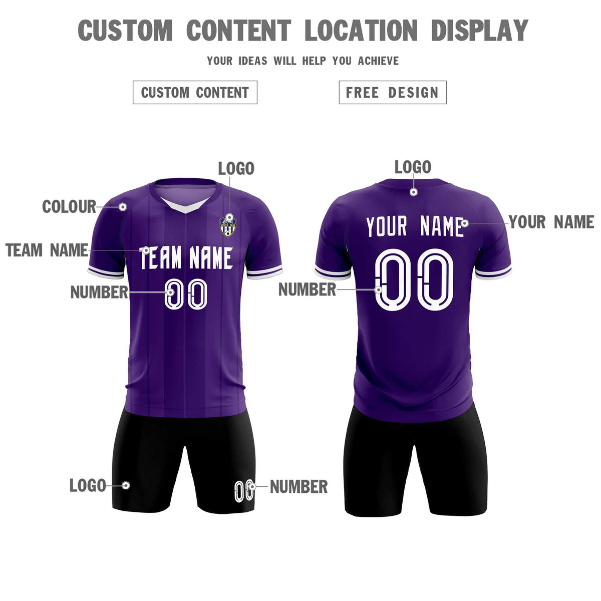 Custom Purple Classic Striped Personalized Soccer Tops/Sets Jersey