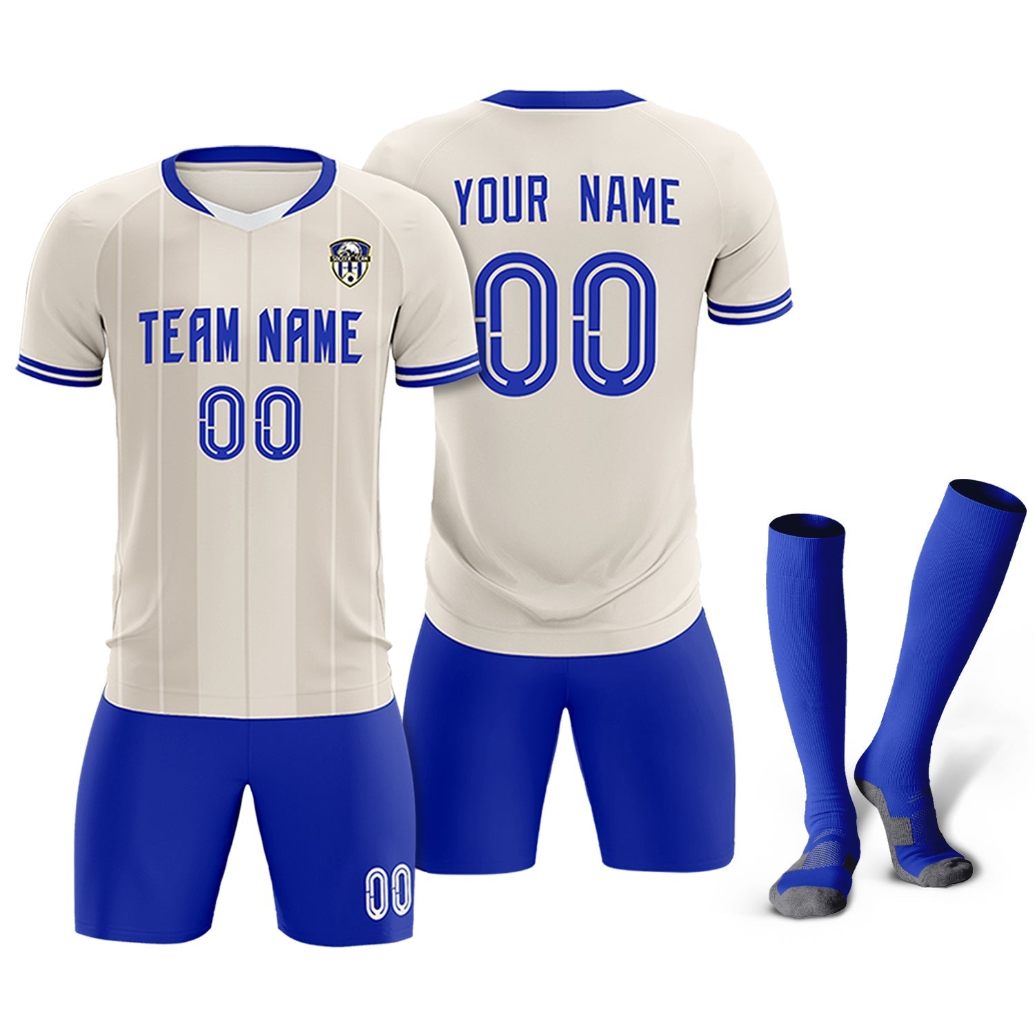 Custom Cream Classic Striped Personalized Soccer Tops/Sets Jersey