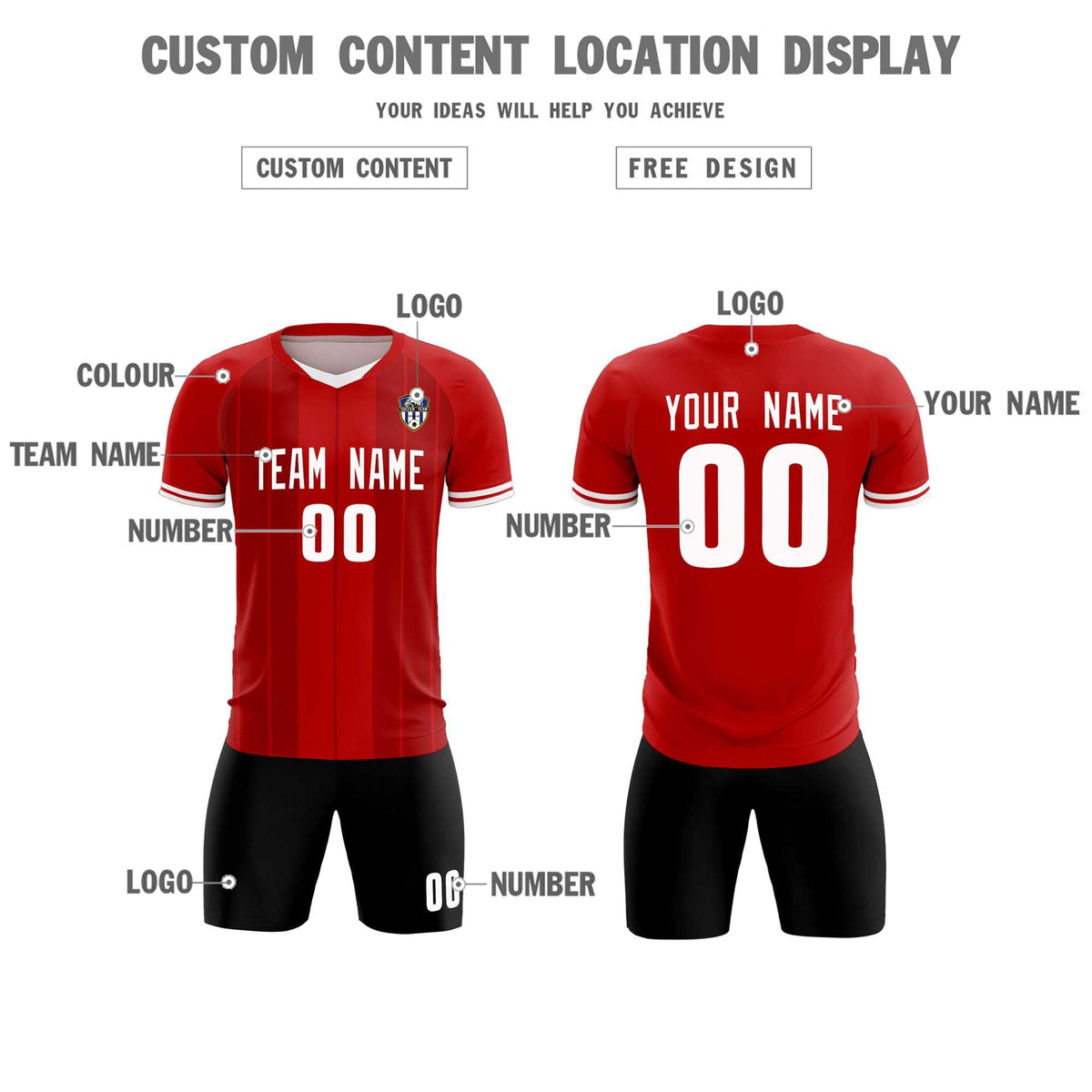 Custom Red Classic Striped Personalized Soccer Tops/Sets Jersey