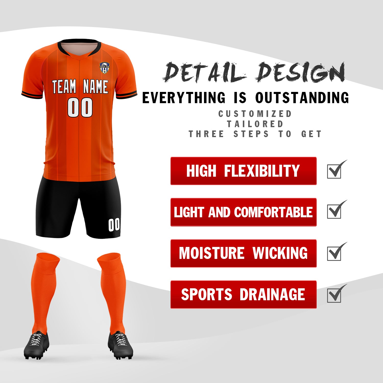 Custom Orange Classic Striped Personalized Soccer Tops/Sets Jersey