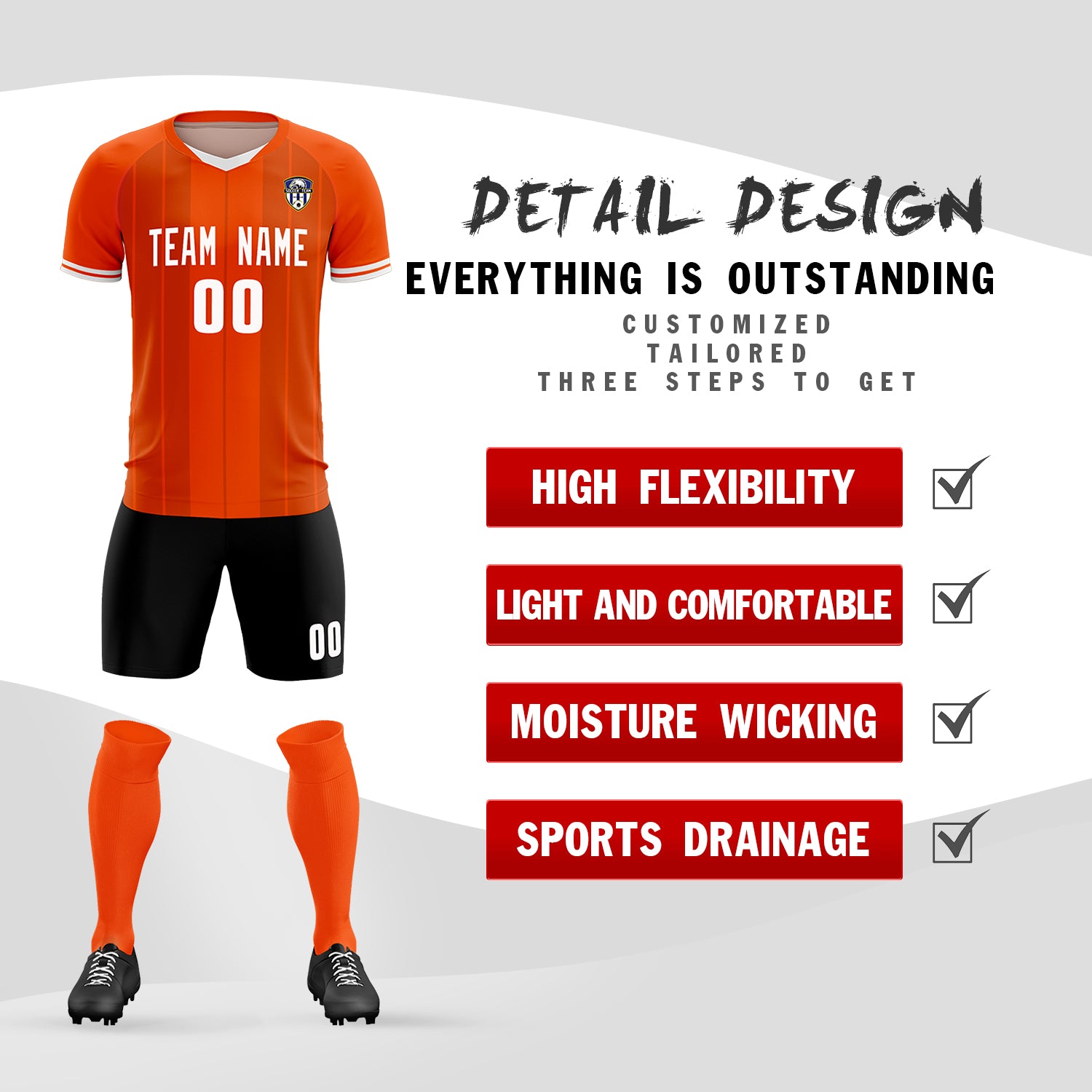 Custom Orange Classic Striped Personalized Soccer Tops/Sets Jersey