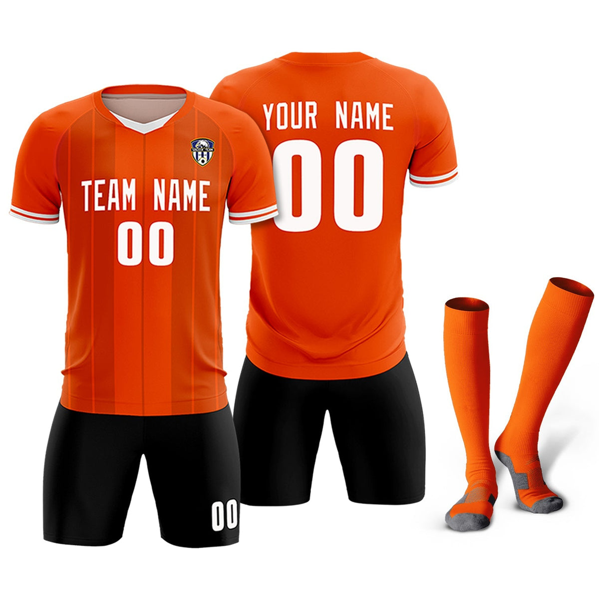 Custom Orange Classic Striped Personalized Soccer Tops/Sets Jersey