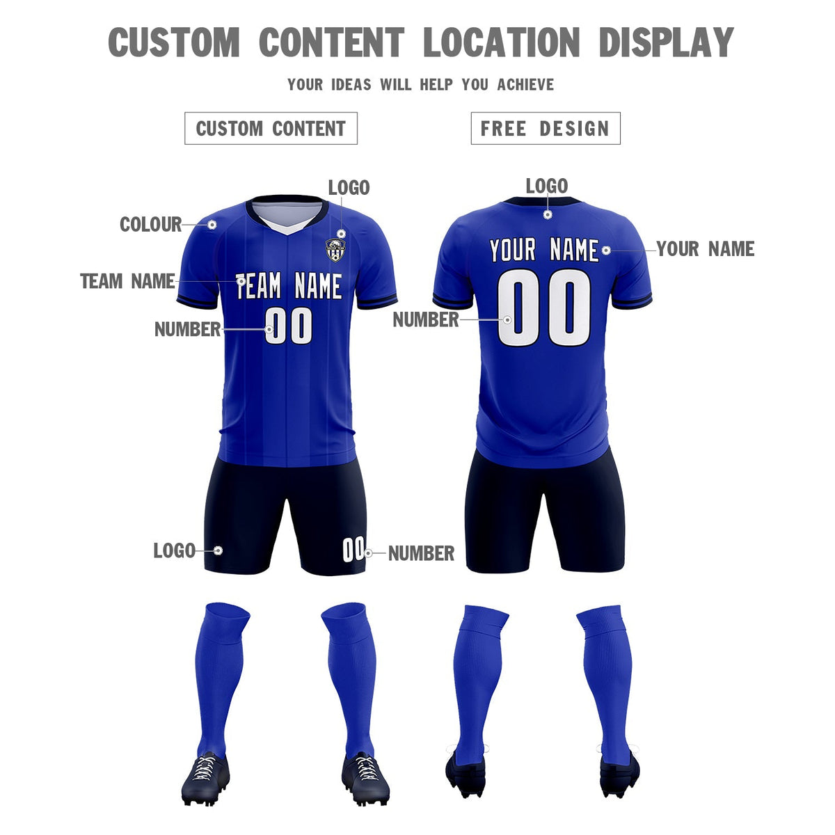 Custom Royal Classic Striped Personalized Soccer Tops/Sets Jersey