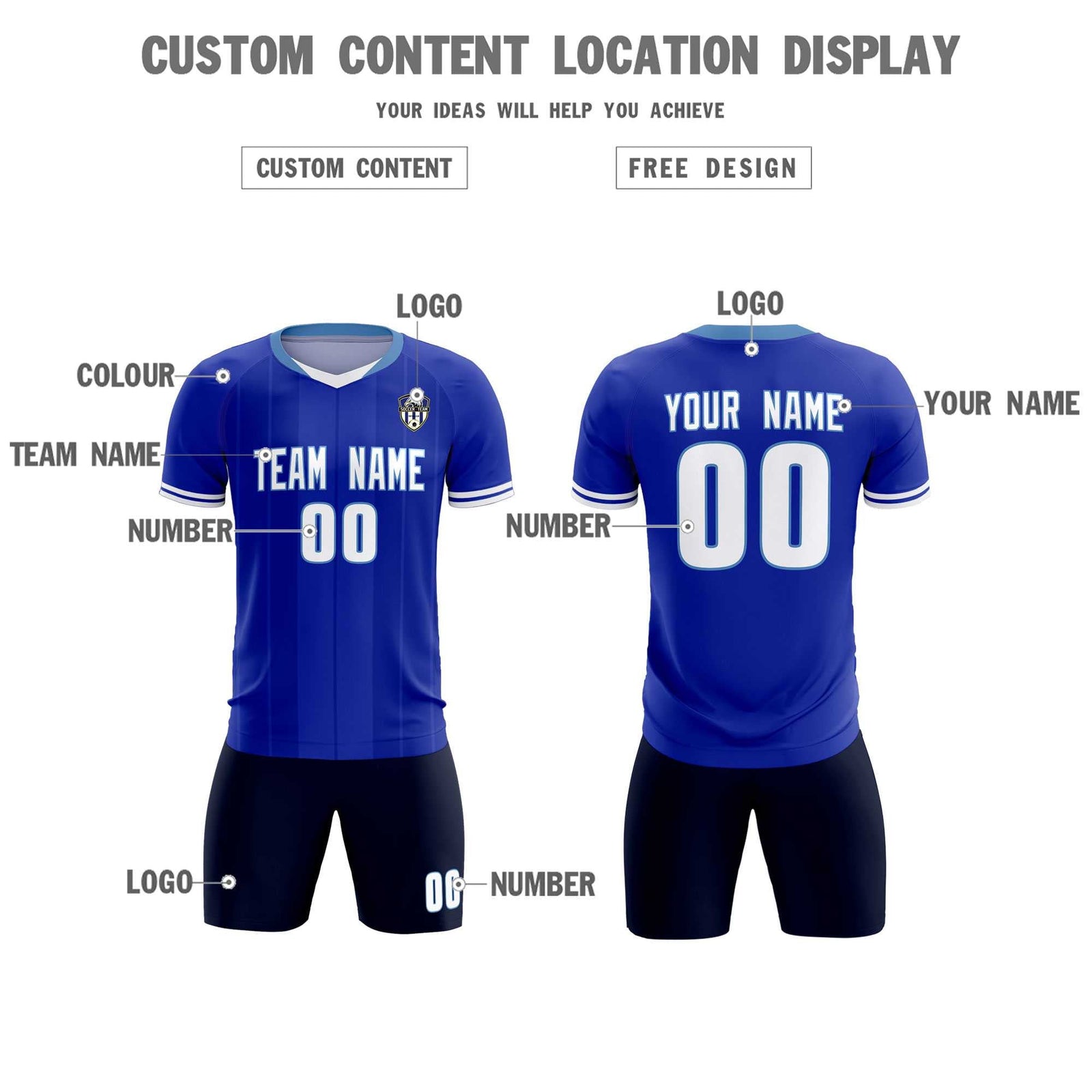 Custom Royal Classic Striped Personalized Soccer Tops/Sets Jersey