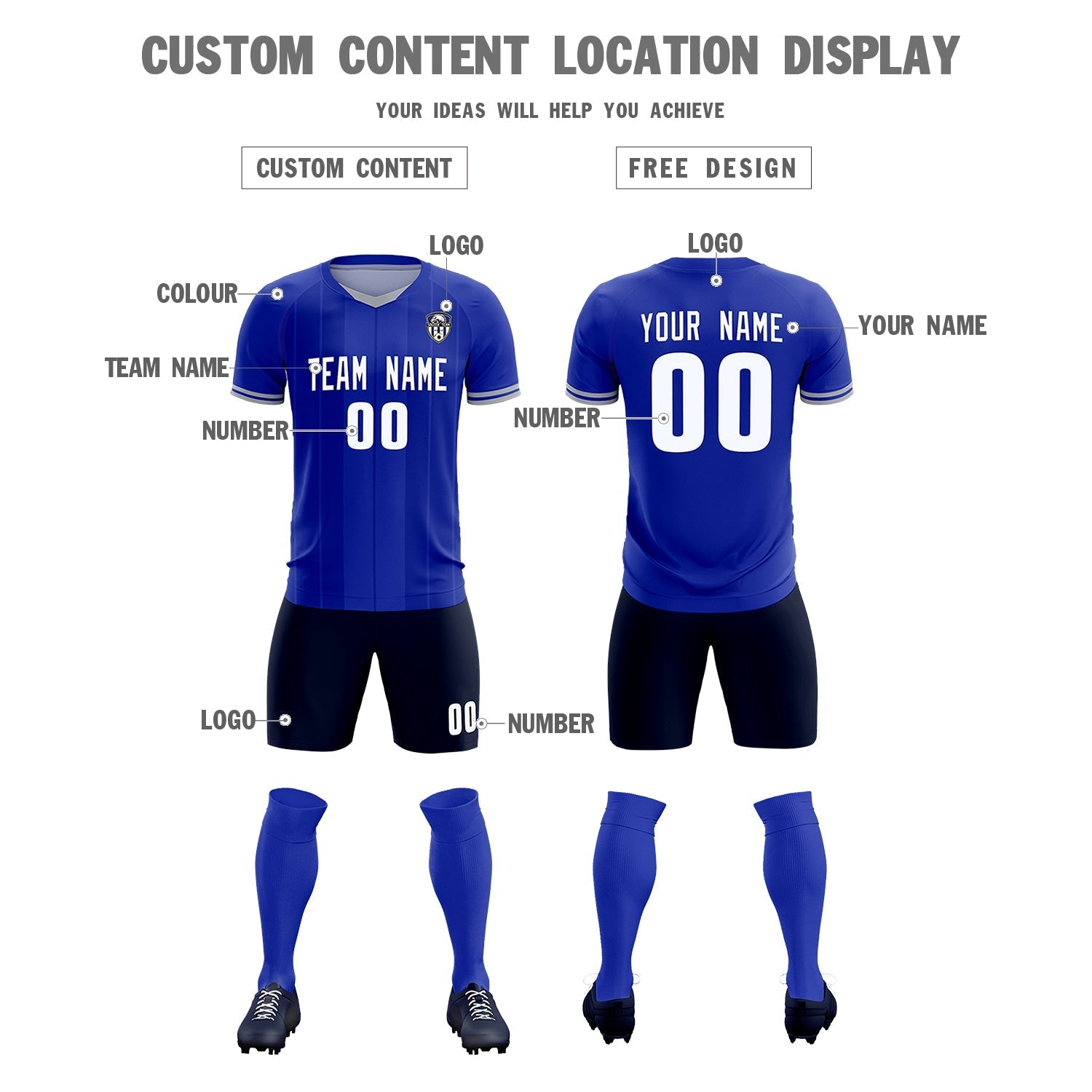 Custom Royal Classic Striped Personalized Soccer Tops/Sets Jersey
