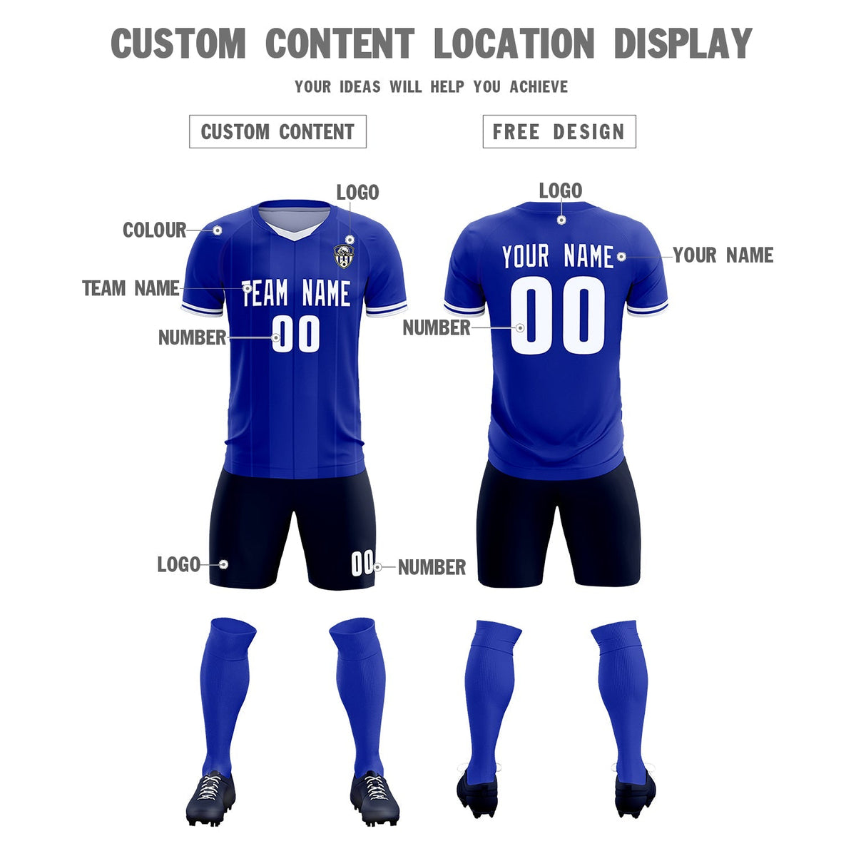 Custom Royal Classic Striped Personalized Soccer Tops/Sets Jersey