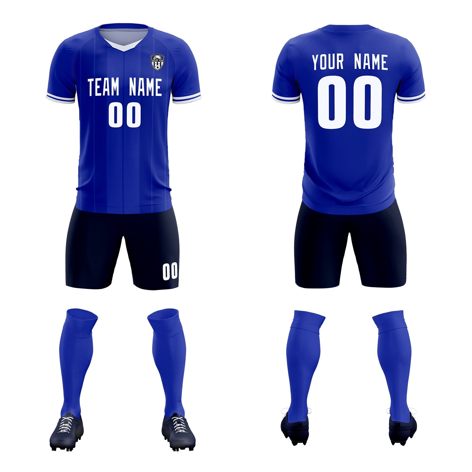 Custom Royal Classic Striped Personalized Soccer Tops/Sets Jersey