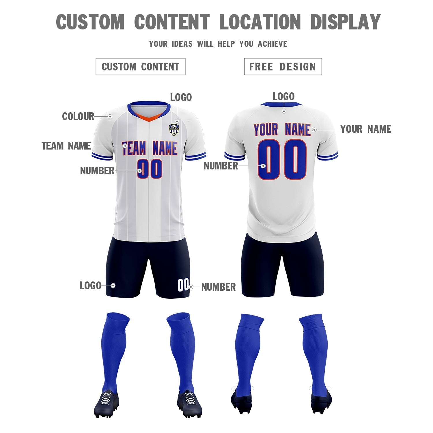 Custom White Classic Striped Personalized Soccer Tops/Sets Jersey