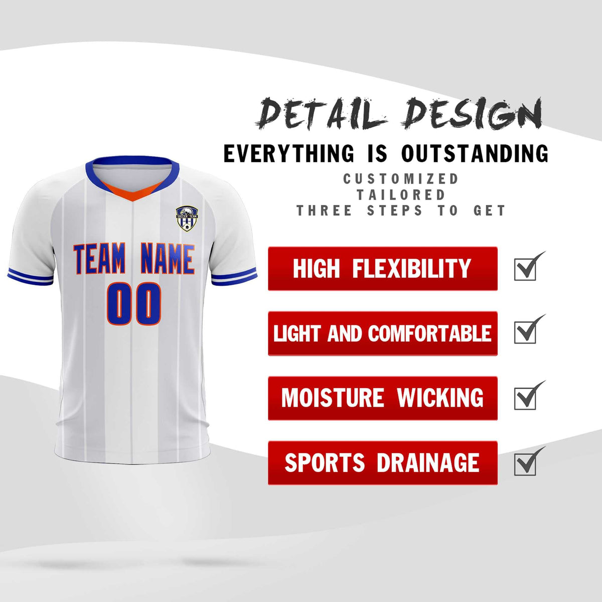 Custom White Classic Striped Personalized Soccer Tops/Sets Jersey