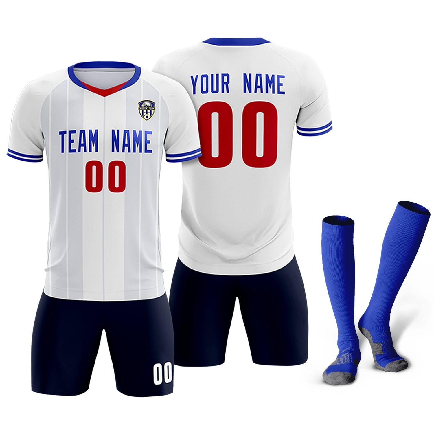Custom White Classic Striped Personalized Soccer Tops/Sets Jersey