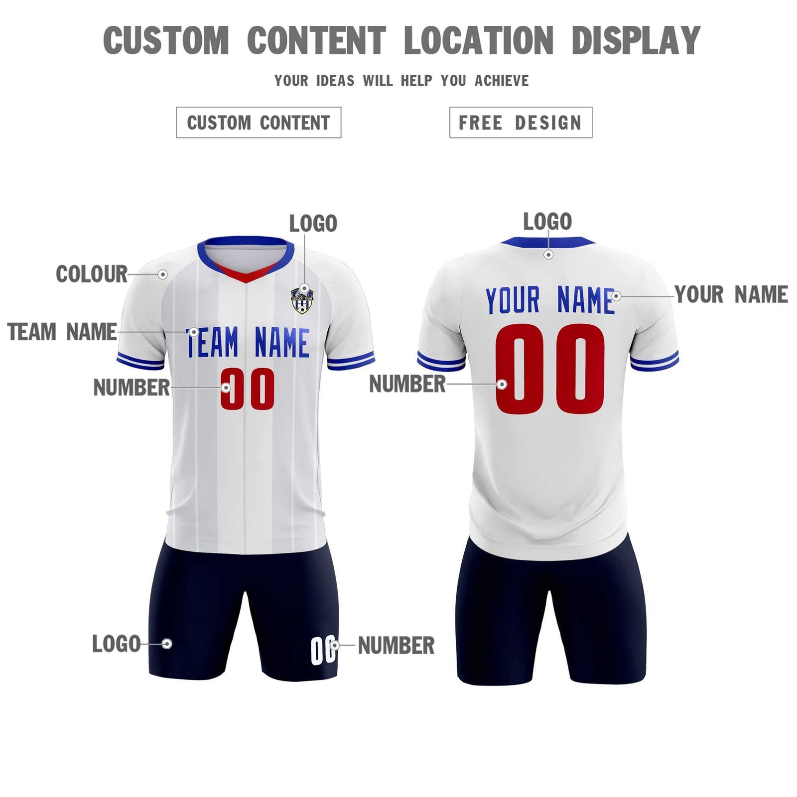 Custom White Classic Striped Personalized Soccer Tops/Sets Jersey