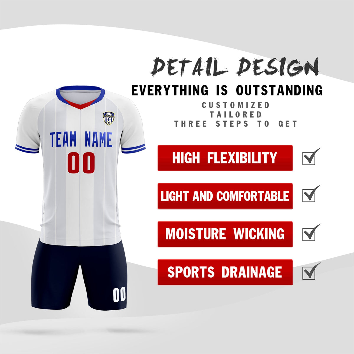 Custom White Classic Striped Personalized Soccer Tops/Sets Jersey