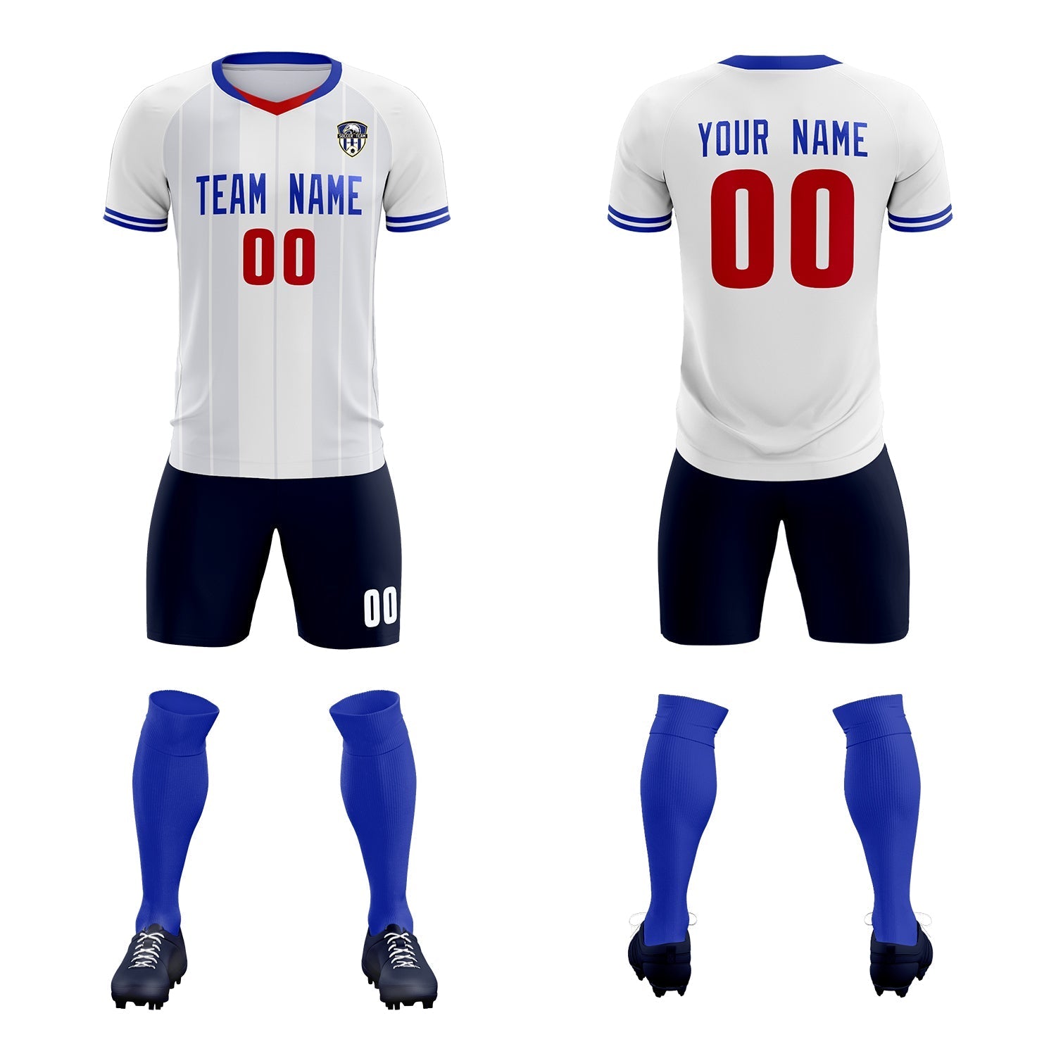 Custom White Classic Striped Personalized Soccer Tops/Sets Jersey
