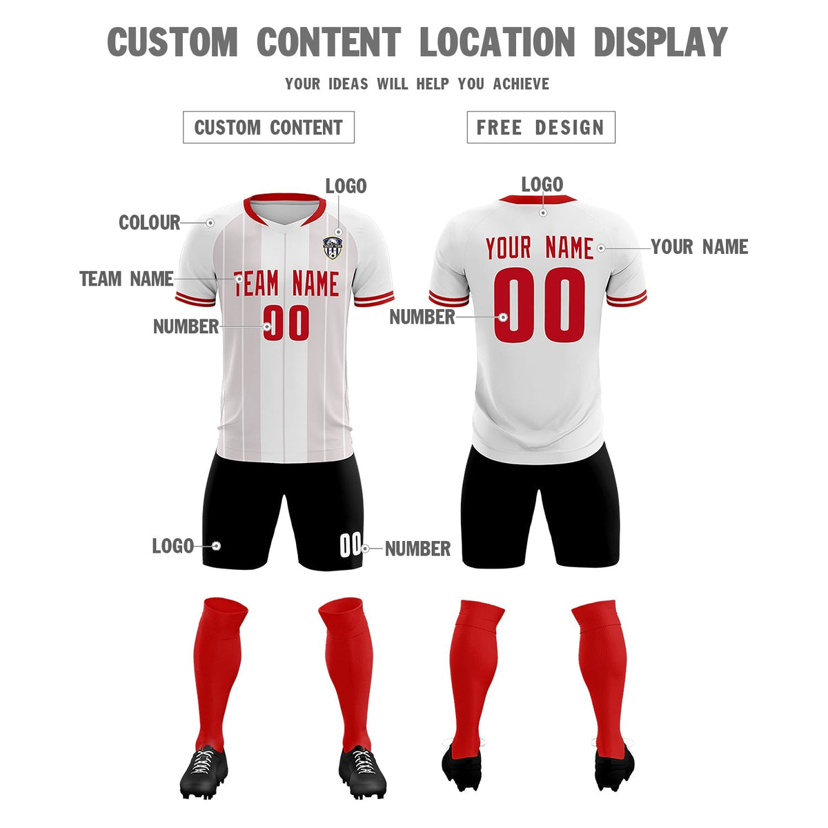 Custom White Classic Striped Personalized Soccer Tops/Sets Jersey