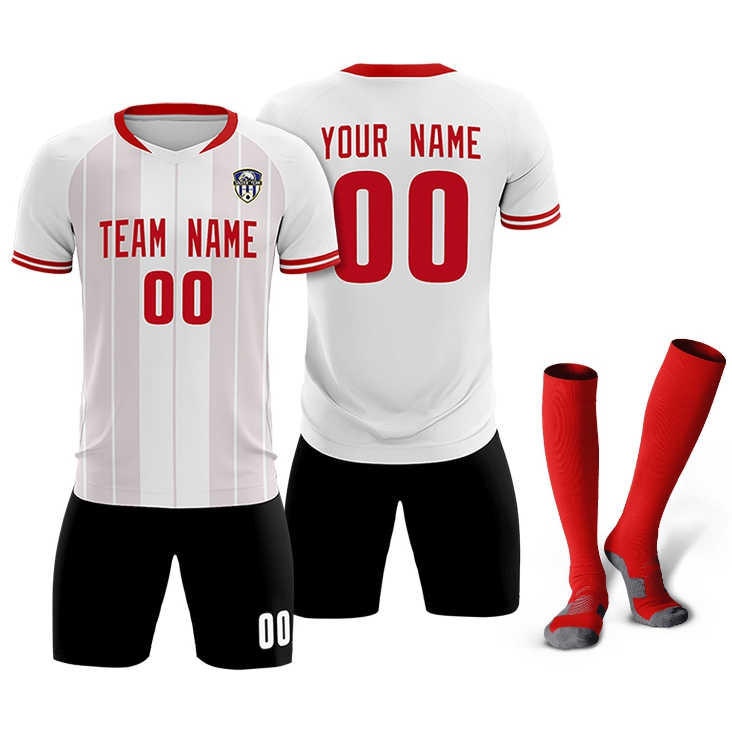 Custom White Classic Striped Personalized Soccer Tops/Sets Jersey