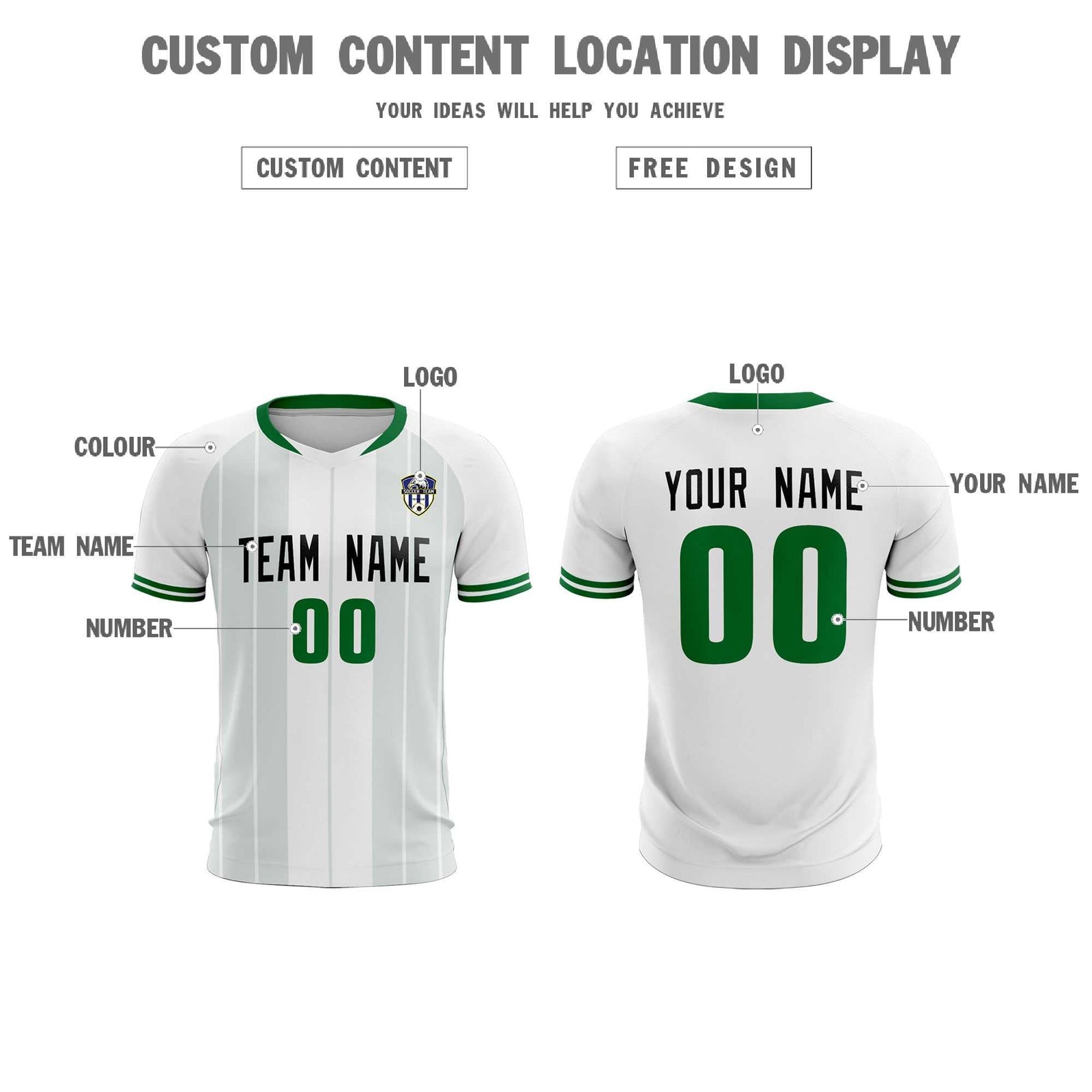 Custom White Classic Striped Personalized Soccer Tops/Sets Jersey