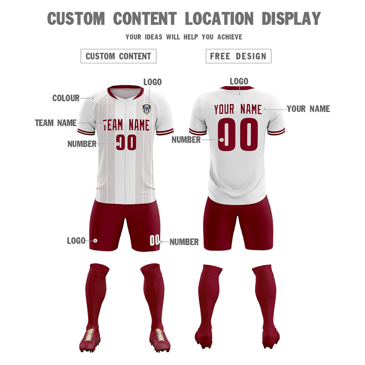 Custom White Classic Striped Personalized Soccer Tops/Sets Jersey