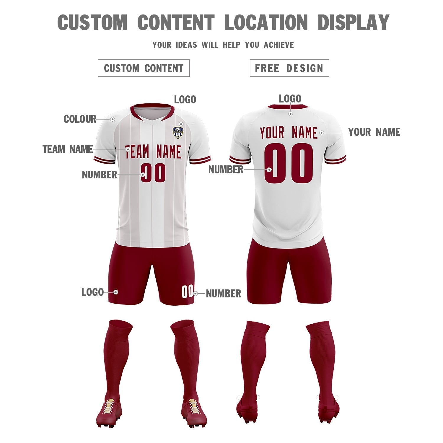 Custom White Classic Striped Personalized Soccer Tops/Sets Jersey