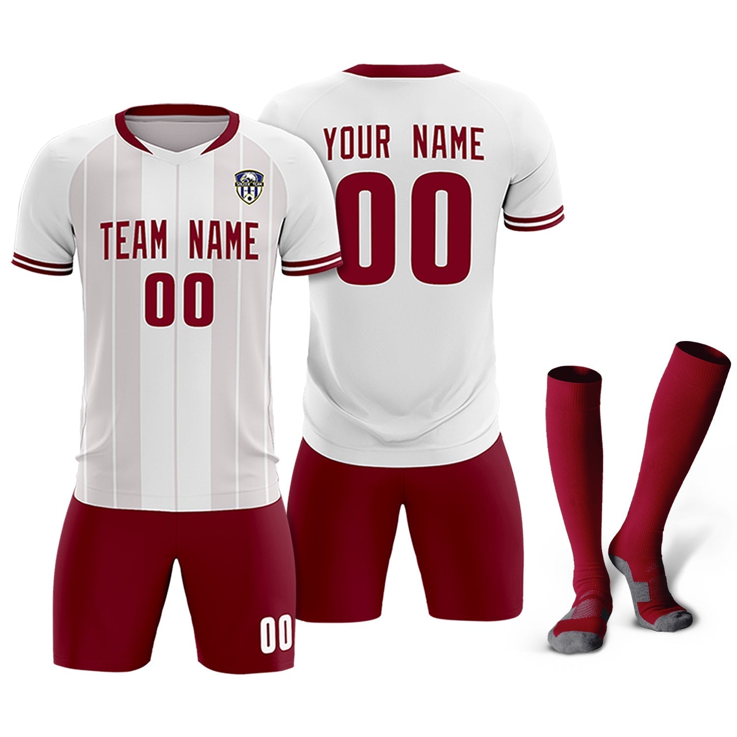 Custom White Classic Striped Personalized Soccer Tops/Sets Jersey