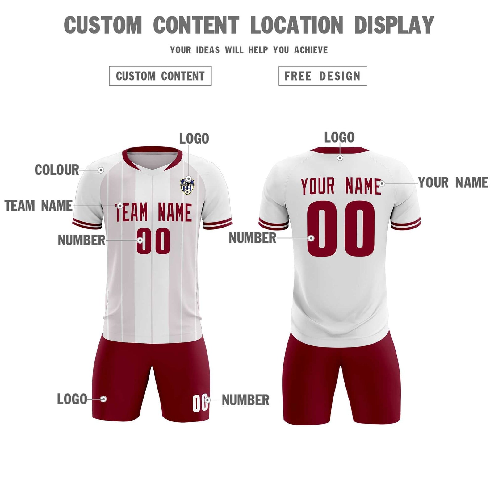 Custom White Classic Striped Personalized Soccer Tops/Sets Jersey
