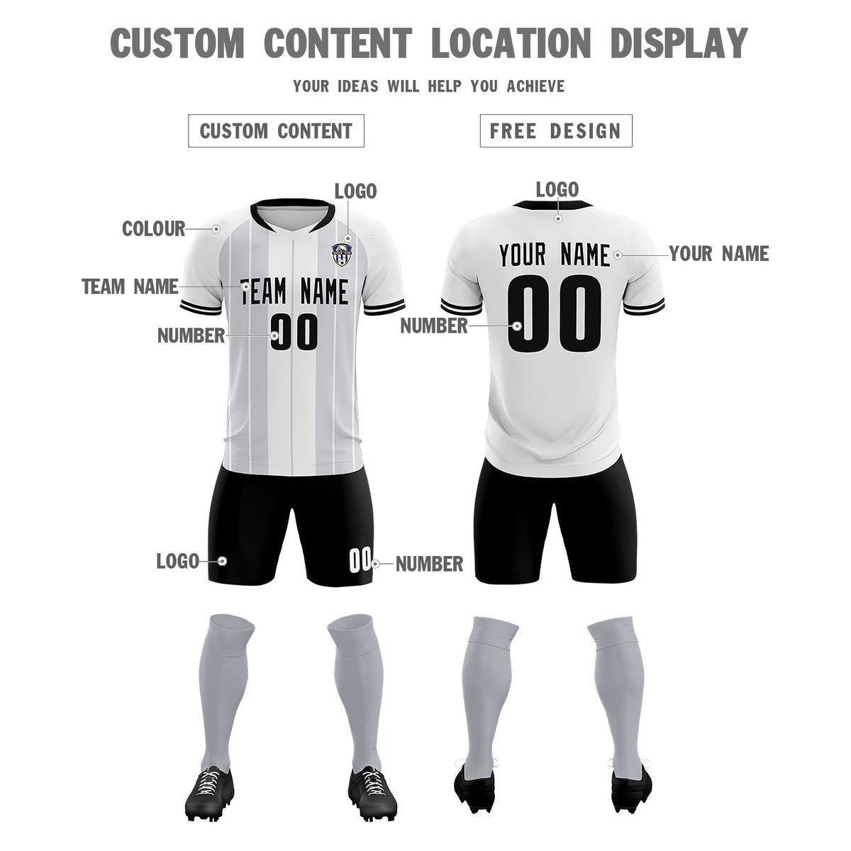 Custom White Classic Striped Personalized Soccer Tops/Sets Jersey