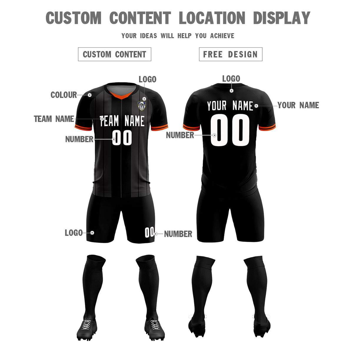 Custom Black Classic Striped Personalized Soccer Tops/Sets Jersey