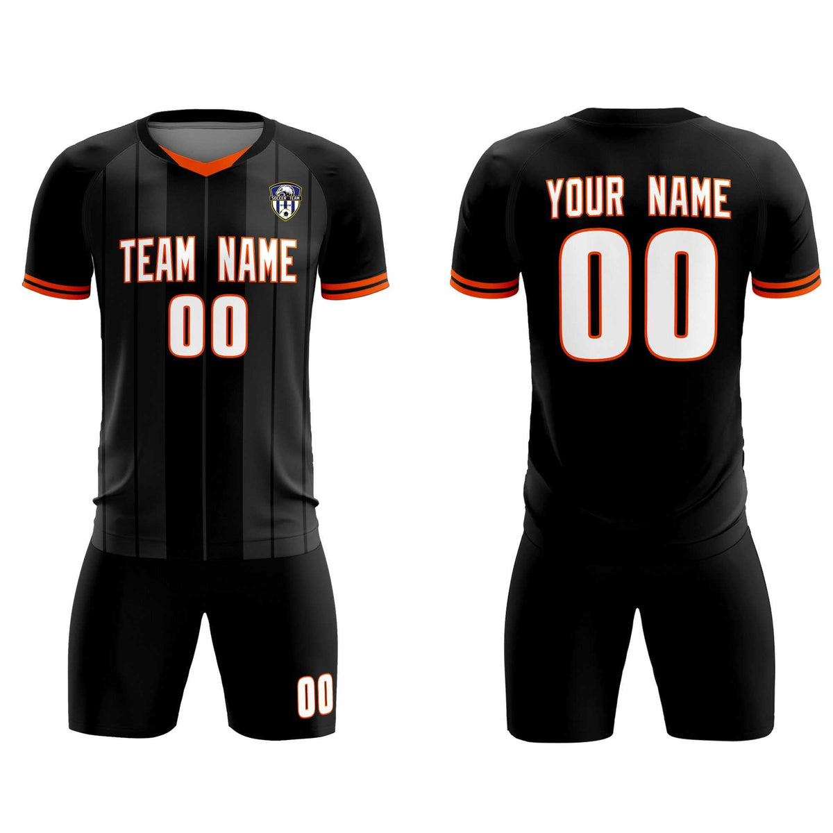 Custom Black Classic Striped Personalized Soccer Tops/Sets Jersey
