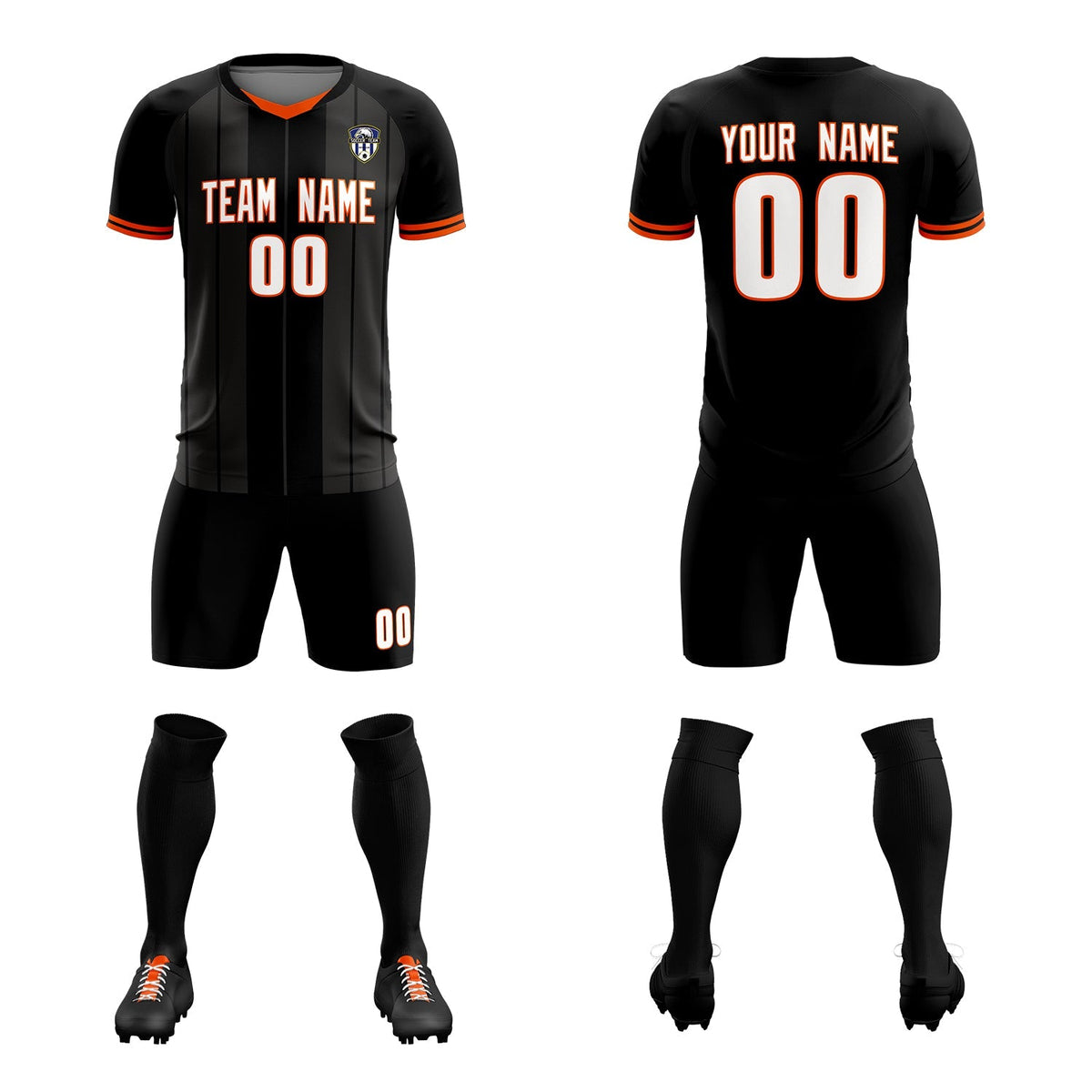 Custom Black Classic Striped Personalized Soccer Tops/Sets Jersey