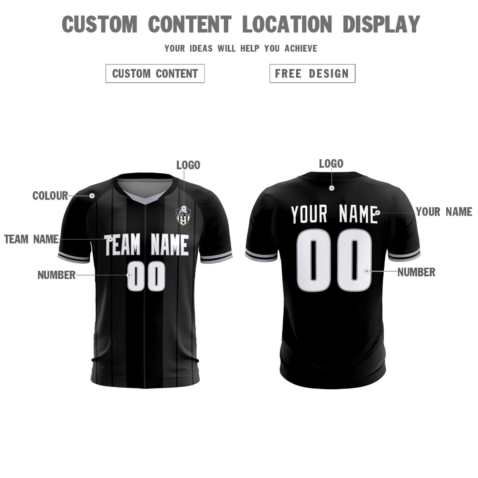 Custom Black Classic Striped Personalized Soccer Tops/Sets Jersey