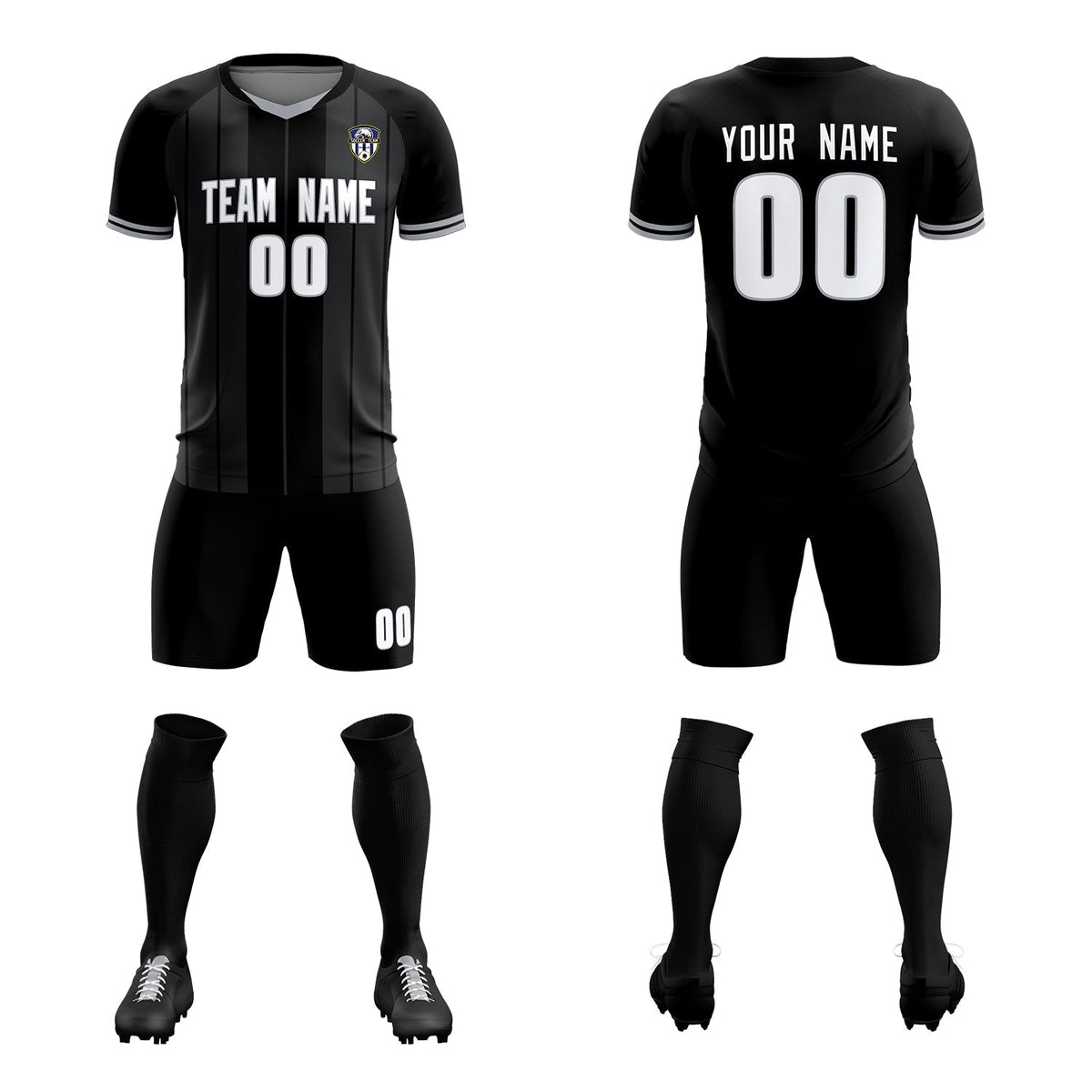 Custom Black Classic Striped Personalized Soccer Tops/Sets Jersey