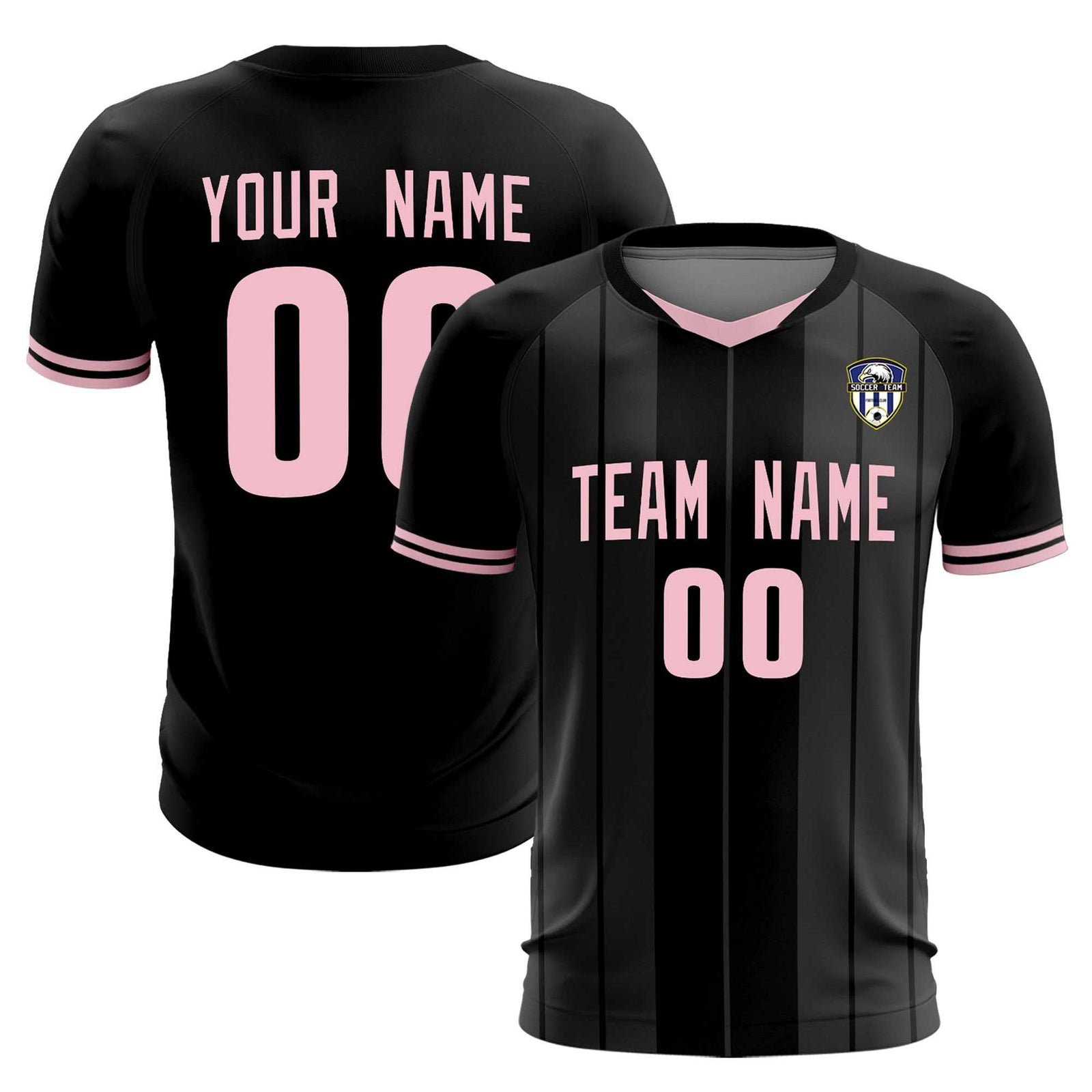 Custom Black Classic Striped Personalized Soccer Tops/Sets Jersey