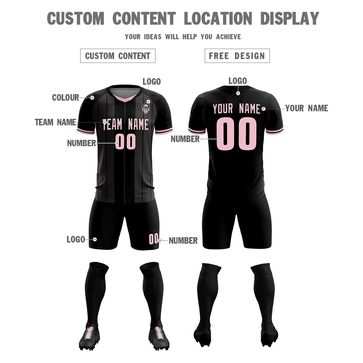 Custom Black Classic Striped Personalized Soccer Tops/Sets Jersey