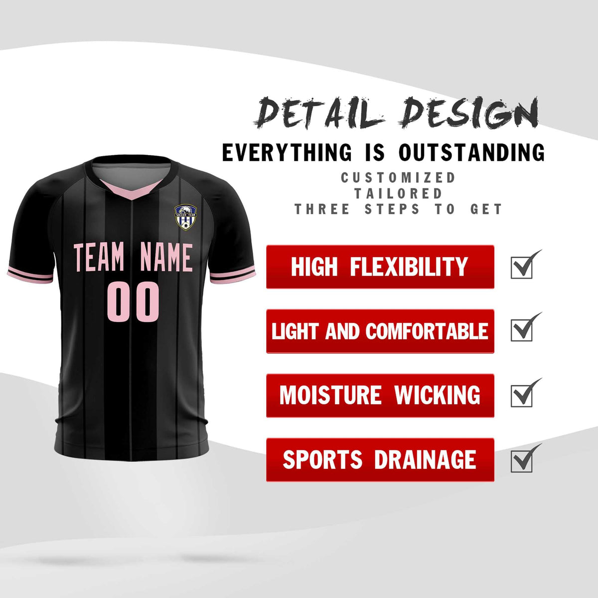Custom Black Classic Striped Personalized Soccer Tops/Sets Jersey