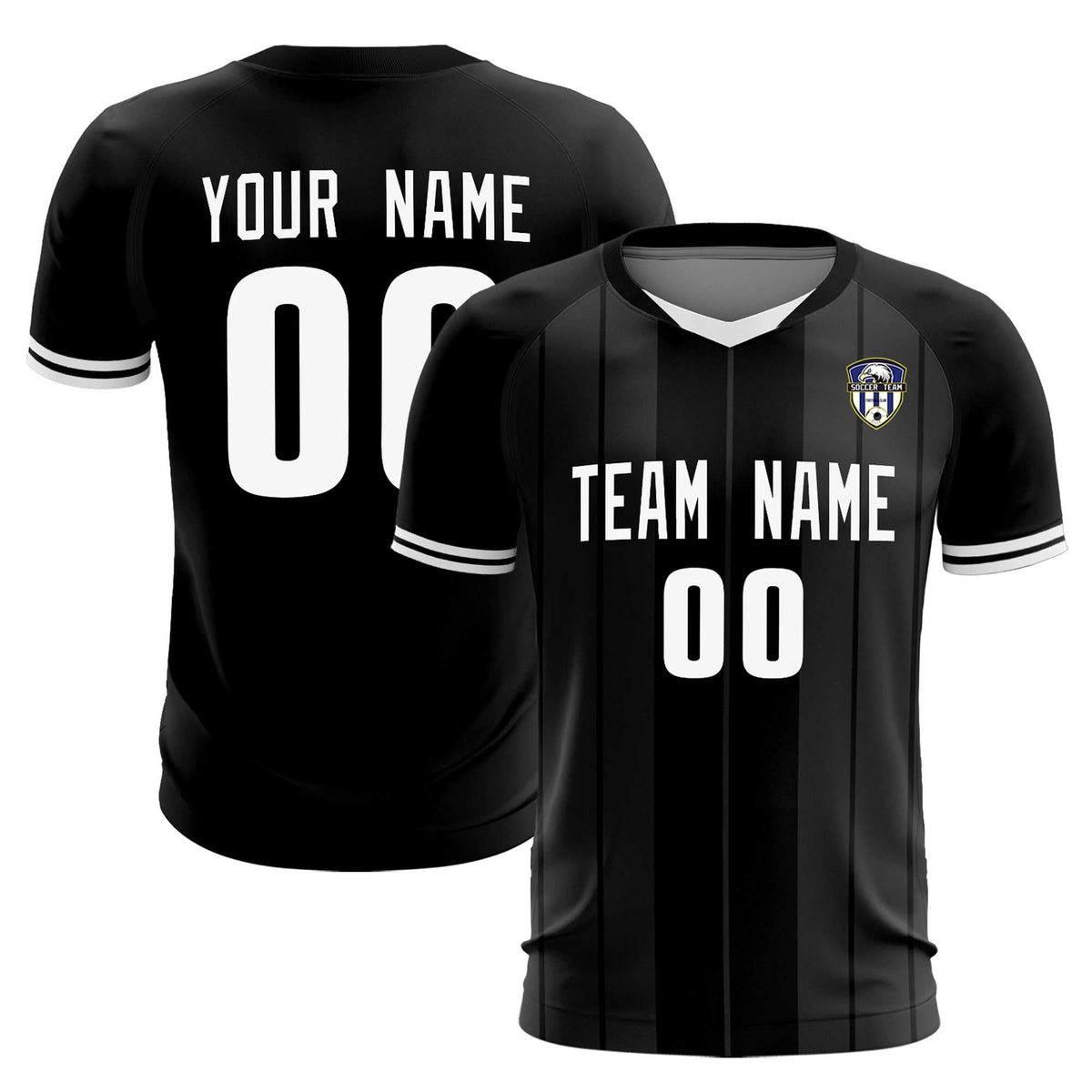 Custom Black Classic Striped Personalized Soccer Tops/Sets Jersey